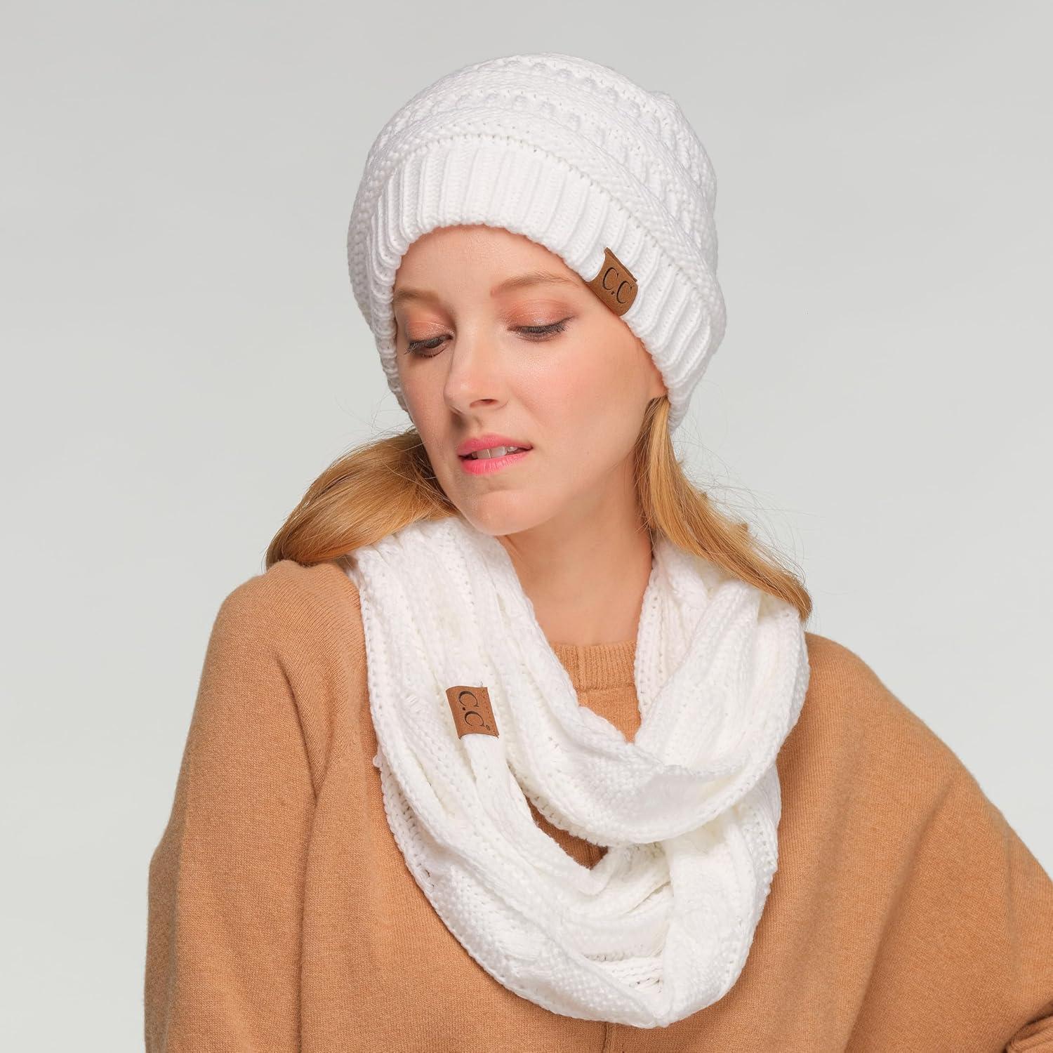 imageCC Classic Winter Fall Trendy Chunky Stretchy Cable Knit Beanie HatSolid White