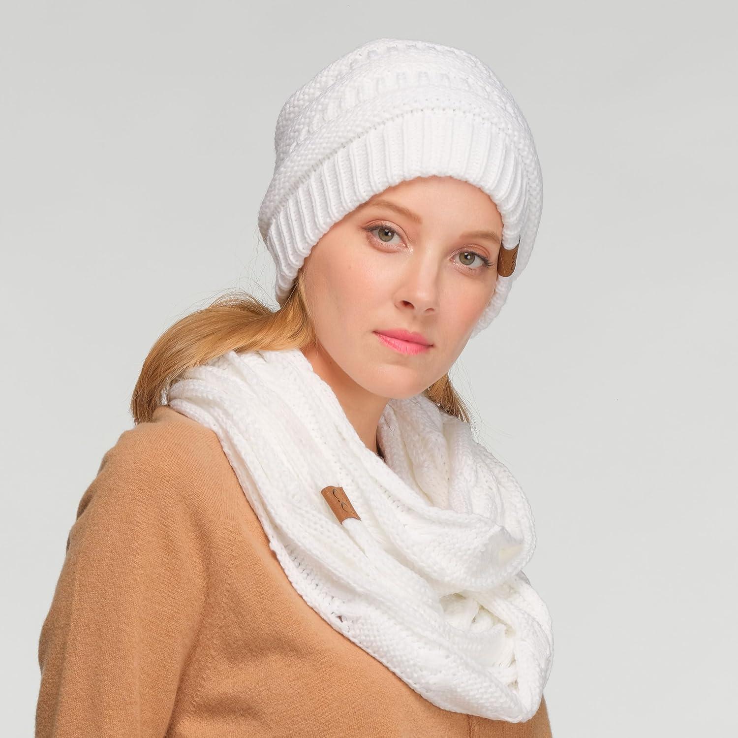 imageCC Classic Winter Fall Trendy Chunky Stretchy Cable Knit Beanie HatSolid White