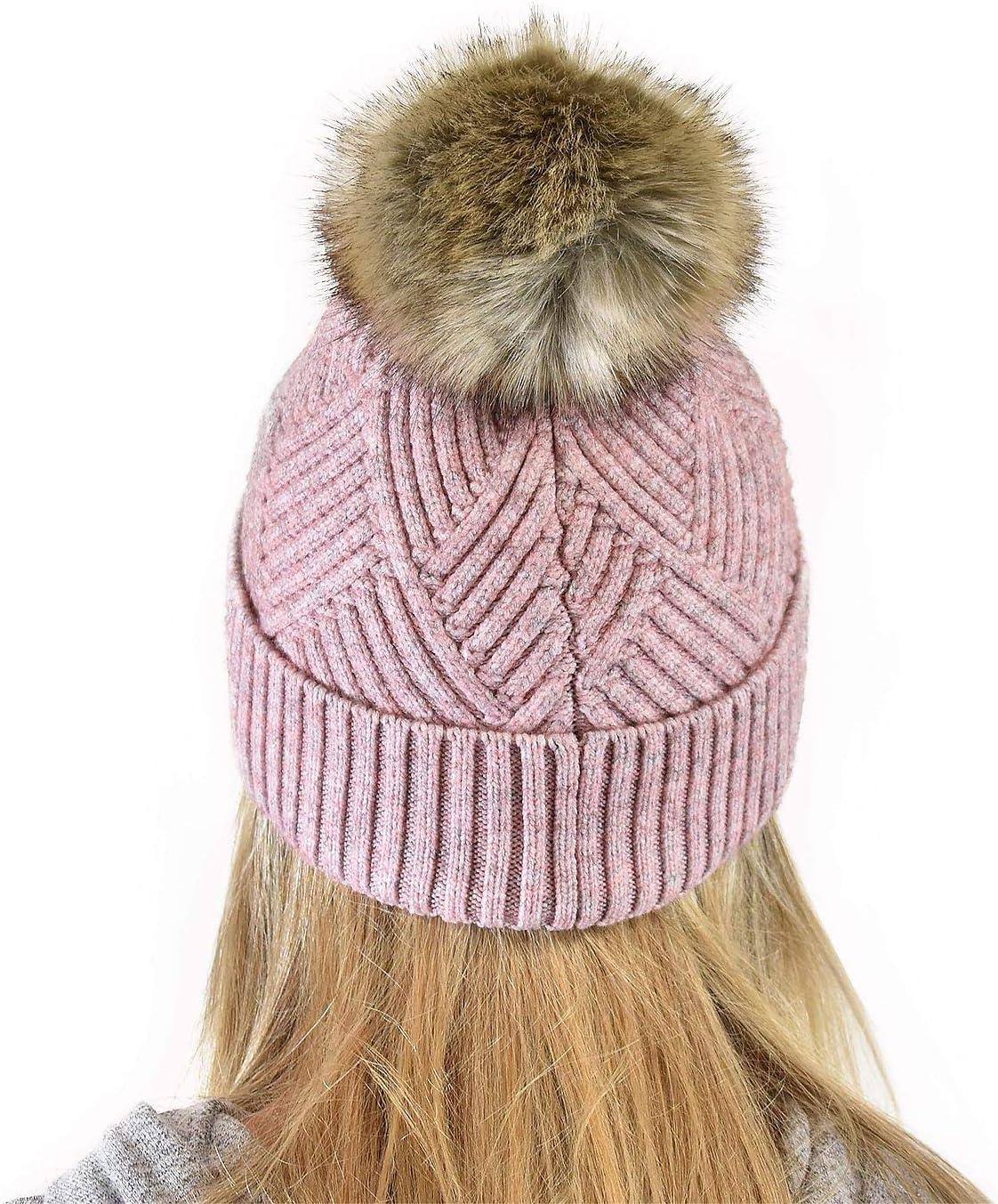 imageCC Diagonal Criss Cross Pattern Suede Patch Snuggly Soft Pom Cuff BeanieRose Mix