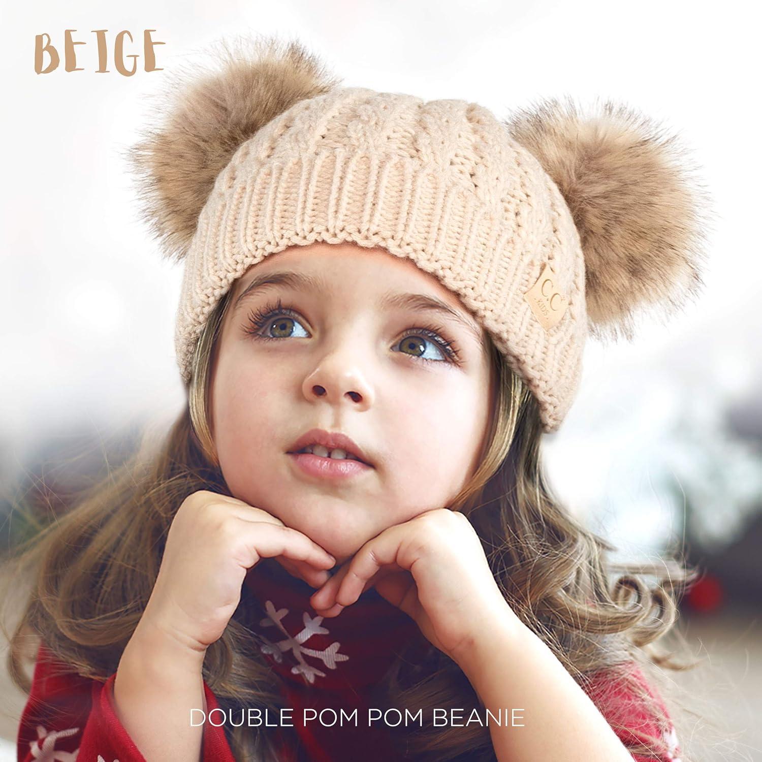 imageCC Exclusives Children Kid Double Pompom Knitted Beanie for Kids Ages 25 KID23KID24KIDS2055A Pompom Beige