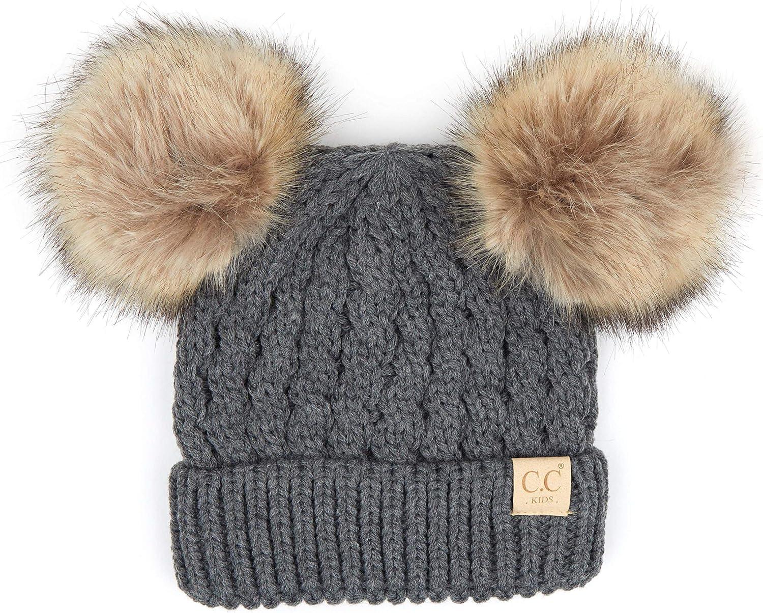 imageCC Exclusives Children Kid Double Pompom Knitted Beanie for Kids Ages 25 KID23KID24KIDS2055A Pompom Dk Mel Grey