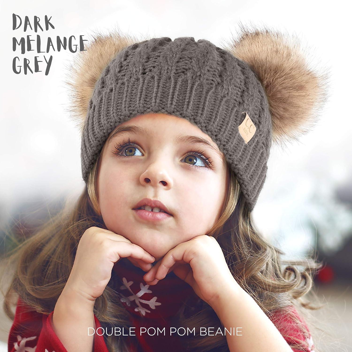 imageCC Exclusives Children Kid Double Pompom Knitted Beanie for Kids Ages 25 KID23KID24KIDS2055A Pompom Dk Mel Grey