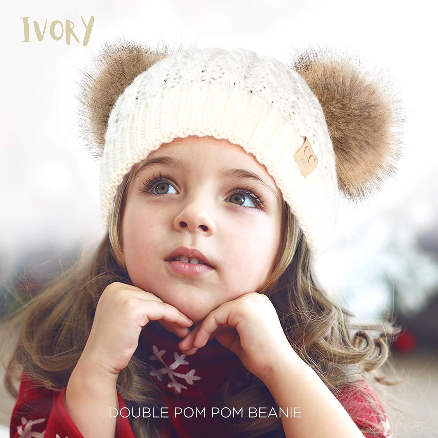 imageCC Exclusives Children Kid Double Pompom Knitted Beanie for Kids Ages 25 KID23KID24KIDS2055A Pompom Ivory