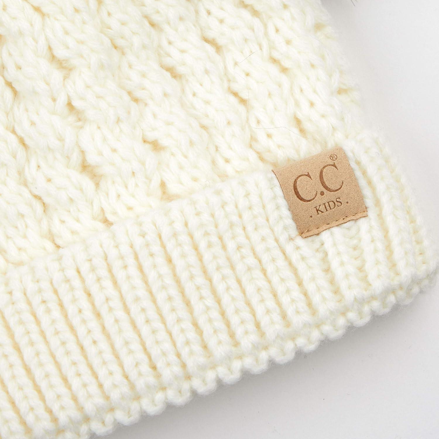 imageCC Exclusives Children Kid Double Pompom Knitted Beanie for Kids Ages 25 KID23KID24KIDS2055A Pompom Ivory Solid
