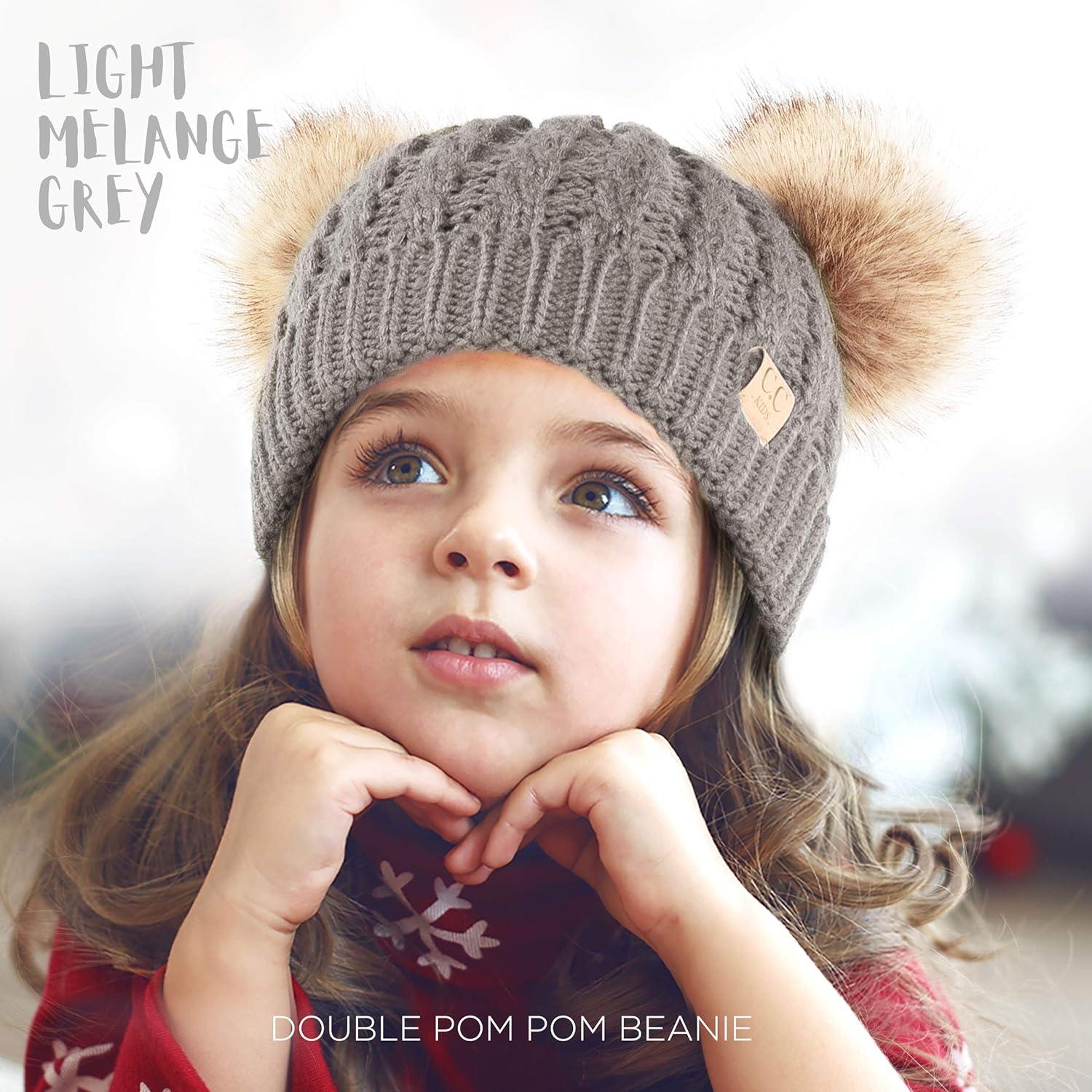 imageCC Exclusives Children Kid Double Pompom Knitted Beanie for Kids Ages 25 KID23KID24KIDS2055A Pompom Lt Mel Grey
