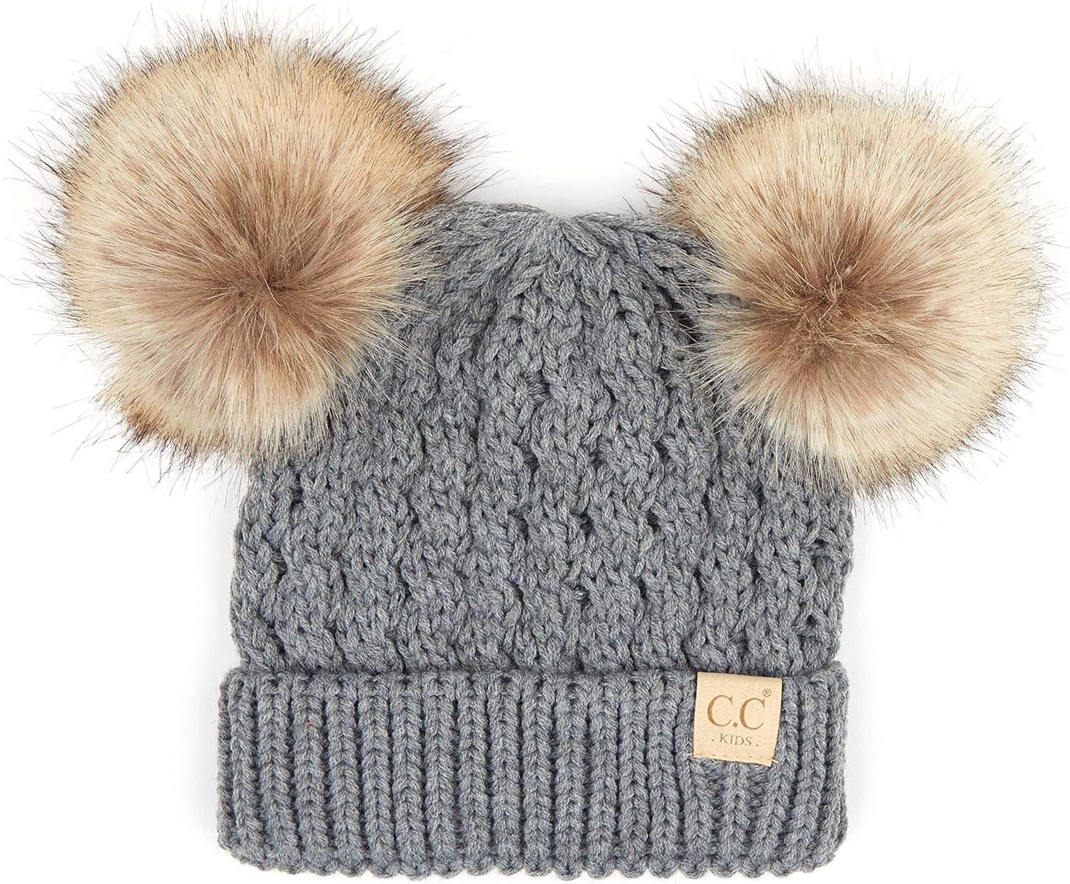 imageCC Exclusives Children Kid Double Pompom Knitted Beanie for Kids Ages 25 KID23KID24KIDS2055A Pompom Lt Mel Grey