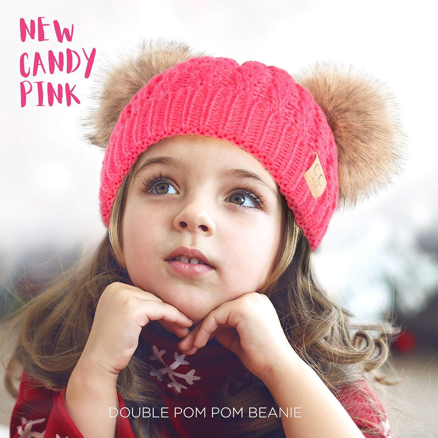 imageCC Exclusives Children Kid Double Pompom Knitted Beanie for Kids Ages 25 KID23KID24KIDS2055A Pompom New Candy Pink