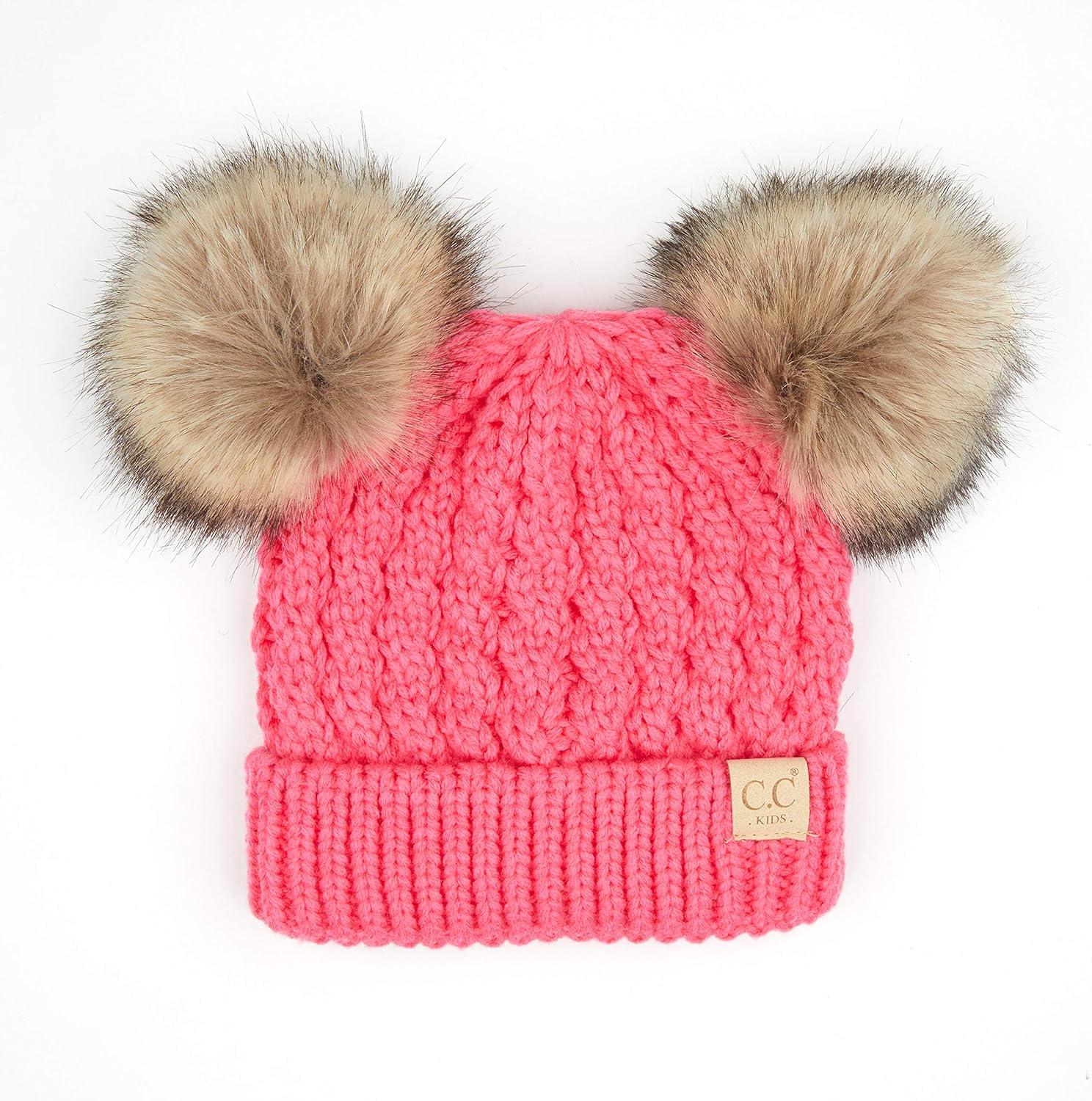 imageCC Exclusives Children Kid Double Pompom Knitted Beanie for Kids Ages 25 KID23KID24KIDS2055A Pompom New Candy Pink