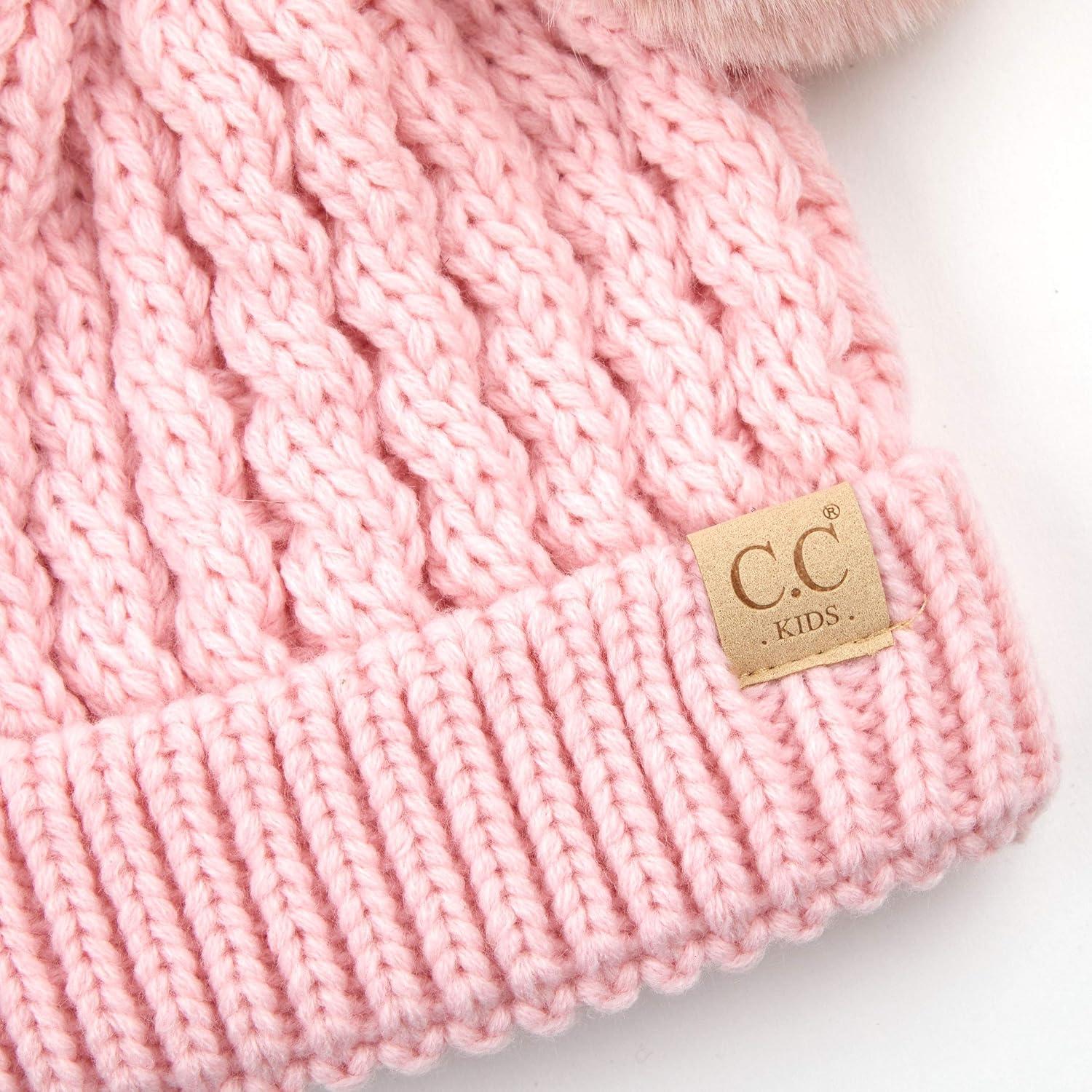 imageCC Exclusives Children Kid Double Pompom Knitted Beanie for Kids Ages 25 KID23KID24KIDS2055A Pompom Palepink Solid