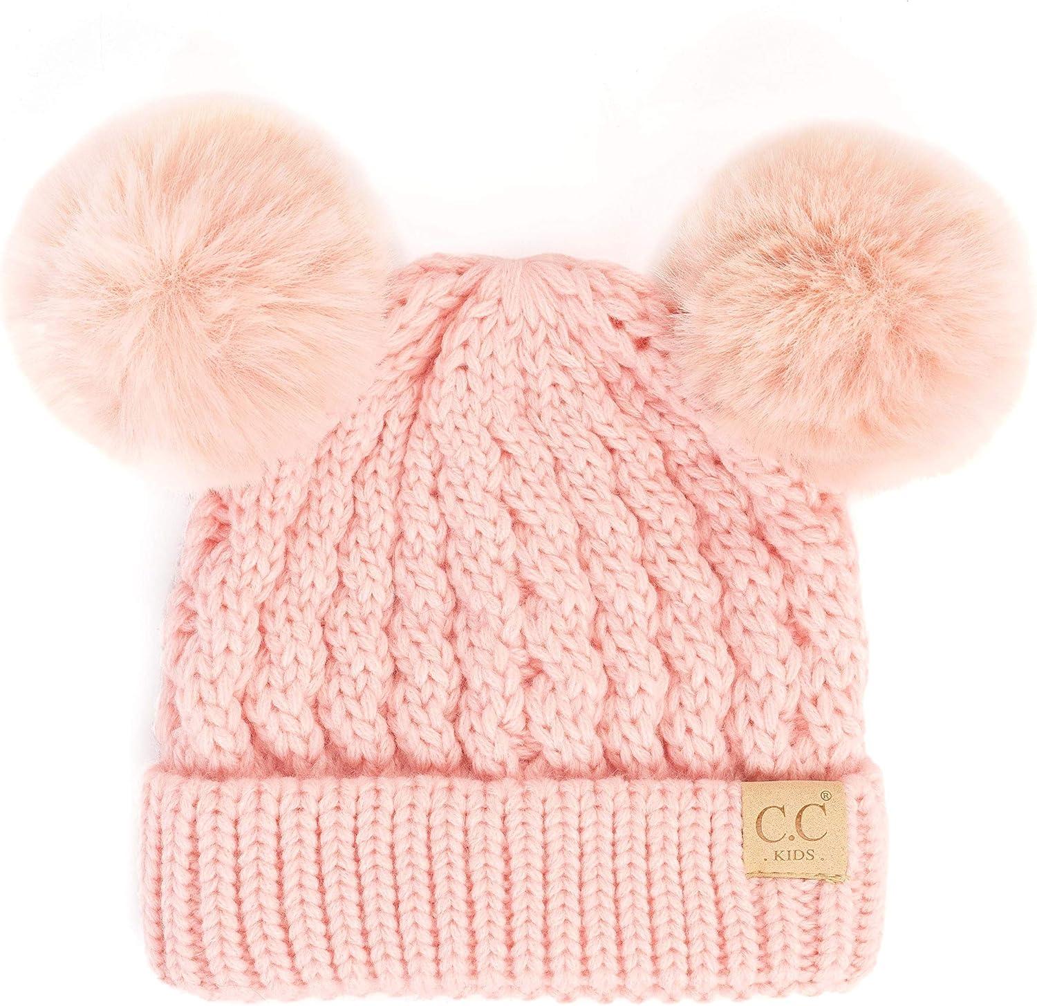 imageCC Exclusives Children Kid Double Pompom Knitted Beanie for Kids Ages 25 KID23KID24KIDS2055A Pompom Palepink Solid