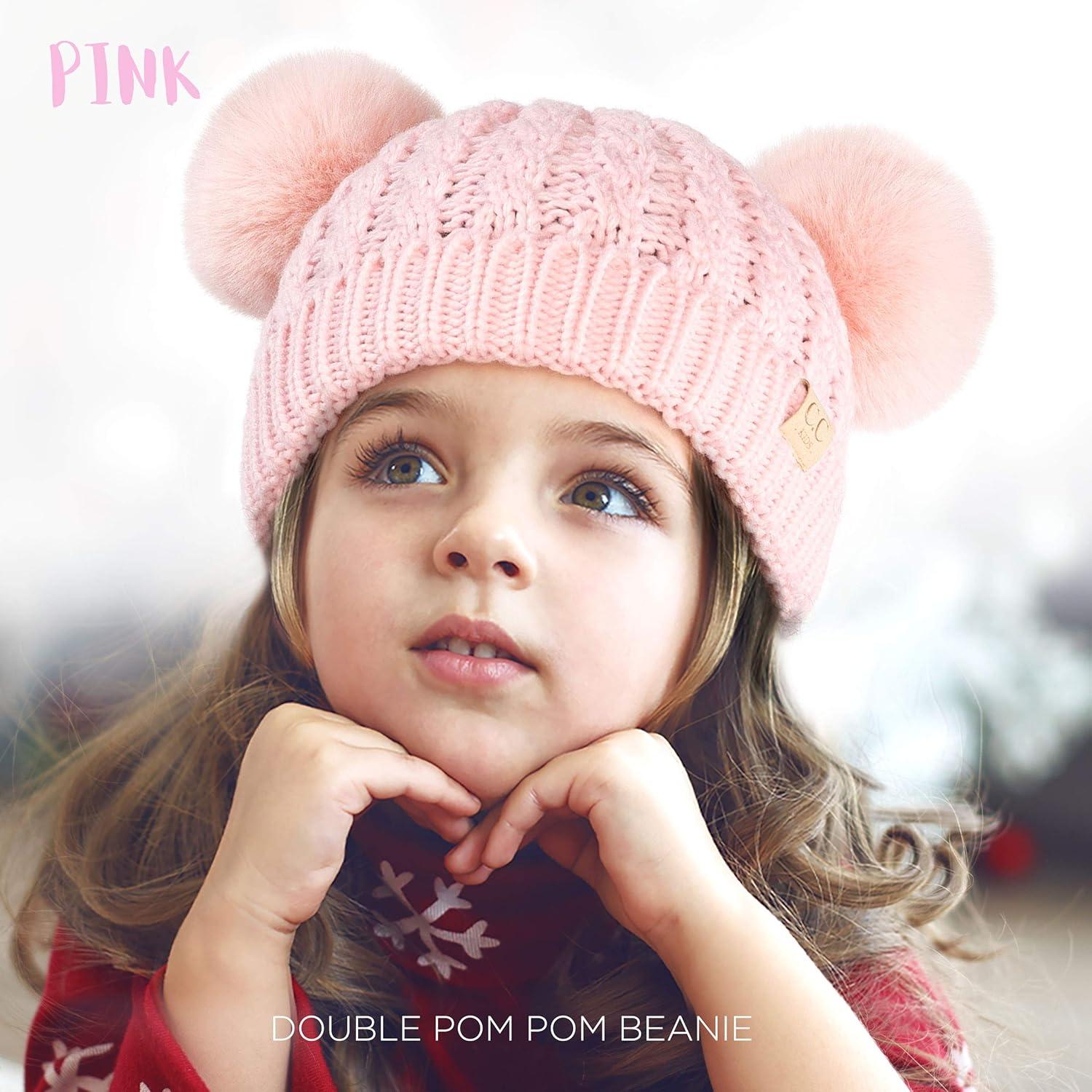 imageCC Exclusives Children Kid Double Pompom Knitted Beanie for Kids Ages 25 KID23KID24KIDS2055A Pompom Palepink Solid