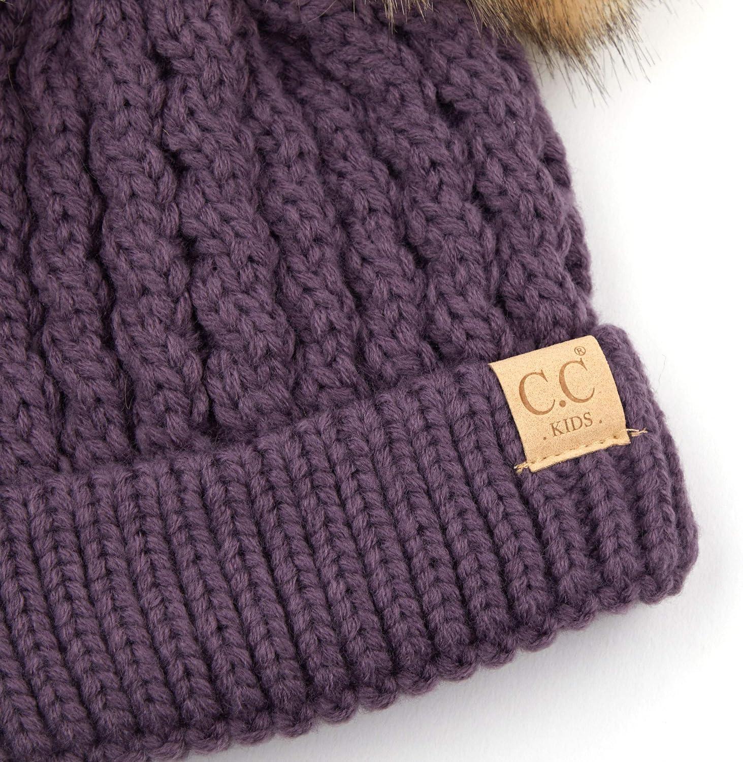 imageCC Exclusives Children Kid Double Pompom Knitted Beanie for Kids Ages 25 KID23KID24KIDS2055A Pompom Violet