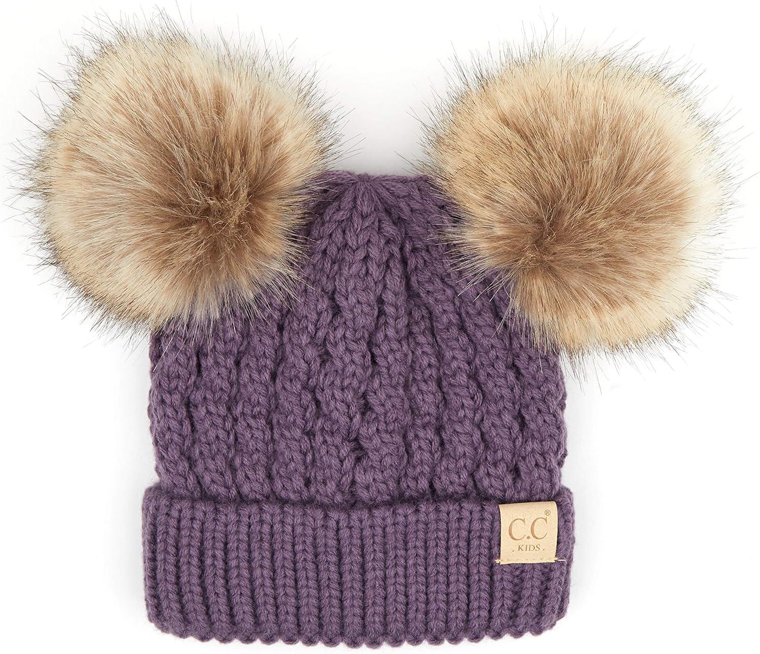 imageCC Exclusives Children Kid Double Pompom Knitted Beanie for Kids Ages 25 KID23KID24KIDS2055A Pompom Violet