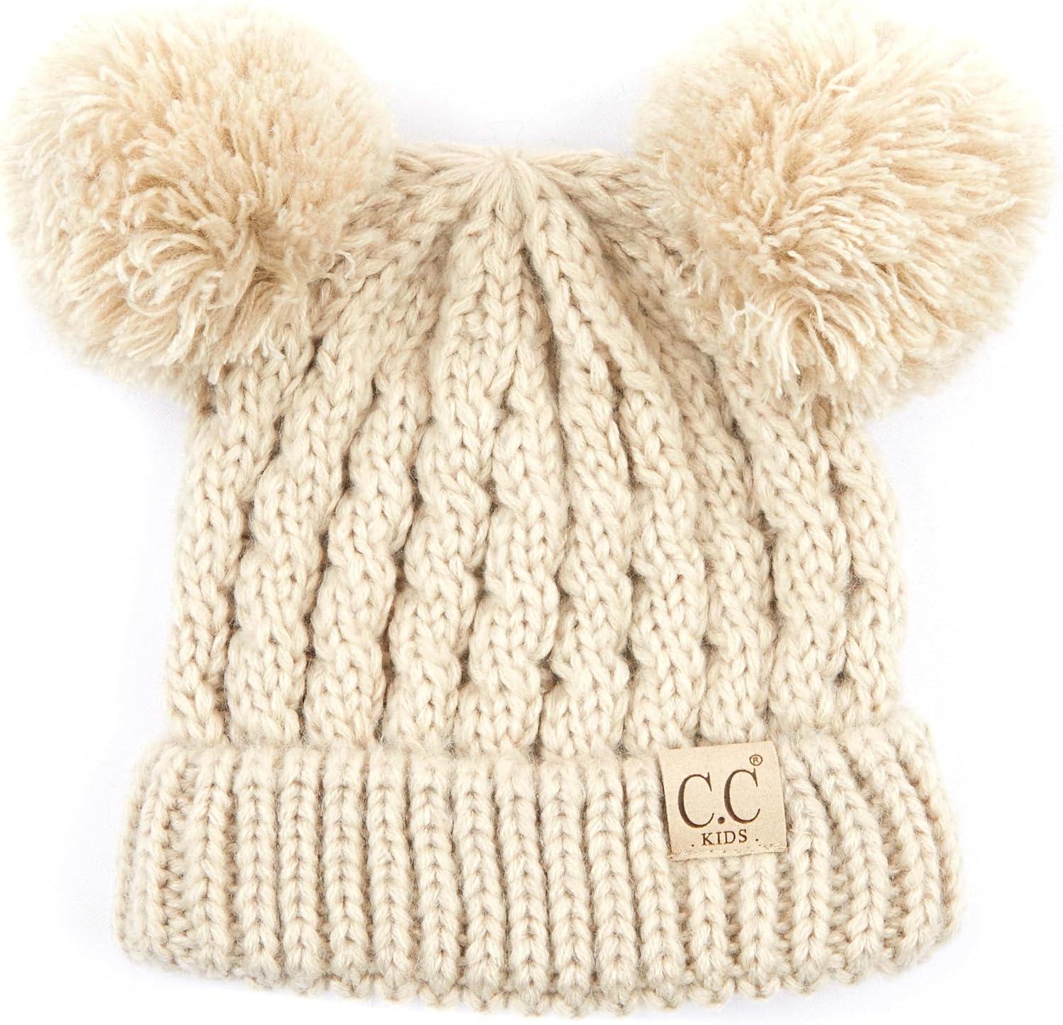 imageCC Exclusives Children Kid Double Pompom Knitted Beanie for Kids Ages 25 KID23KID24KIDS2055Beige Amz