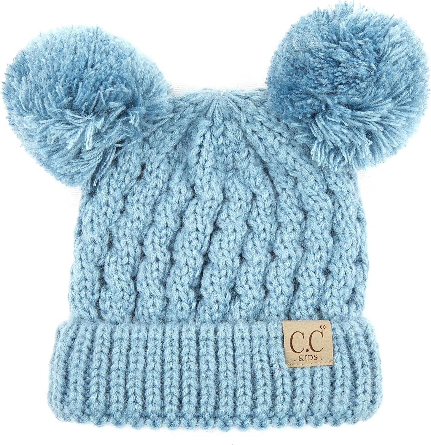 imageCC Exclusives Children Kid Double Pompom Knitted Beanie for Kids Ages 25 KID23KID24KIDS2055Denim Amz