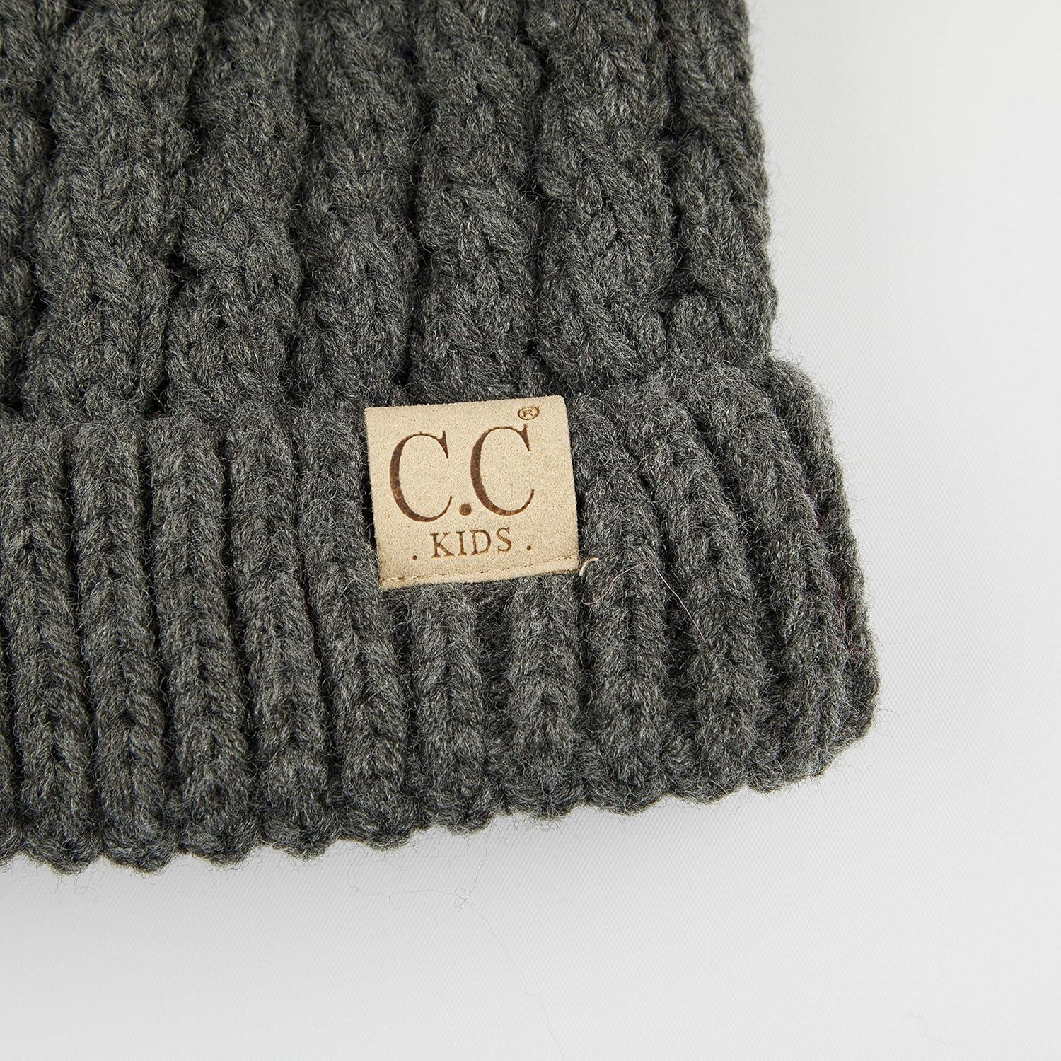 imageCC Exclusives Children Kid Double Pompom Knitted Beanie for Kids Ages 25 KID23KID24KIDS2055Dk Mel Grey Amz
