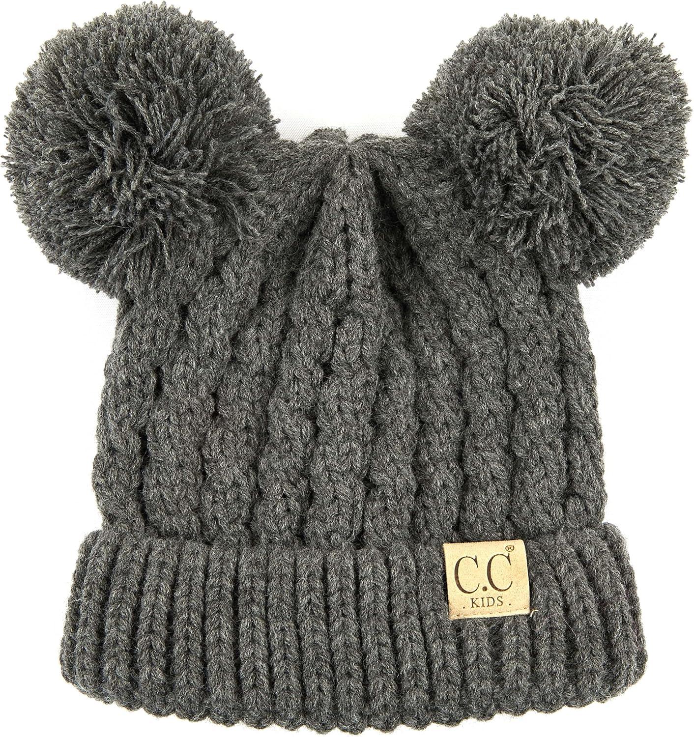 imageCC Exclusives Children Kid Double Pompom Knitted Beanie for Kids Ages 25 KID23KID24KIDS2055Dk Mel Grey Amz