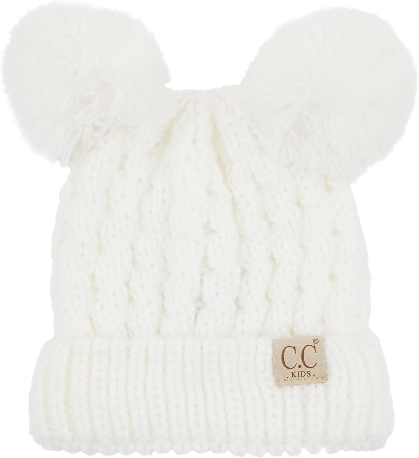 imageCC Exclusives Children Kid Double Pompom Knitted Beanie for Kids Ages 25 KID23KID24KIDS2055Ivory Amz