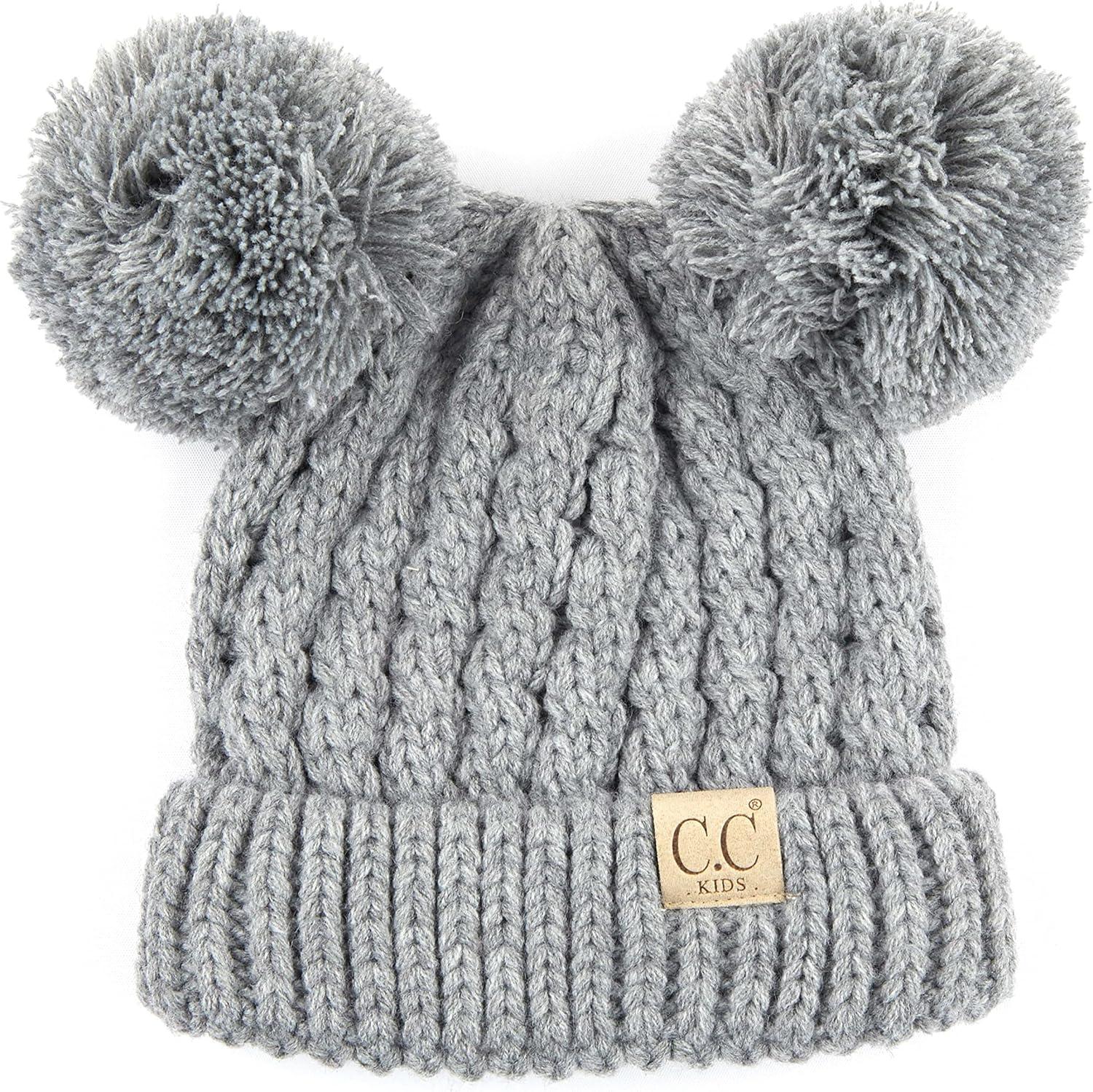 imageCC Exclusives Children Kid Double Pompom Knitted Beanie for Kids Ages 25 KID23KID24KIDS2055Lt Grey Amz