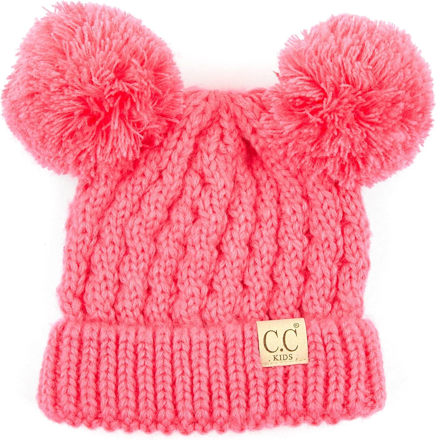 imageCC Exclusives Children Kid Double Pompom Knitted Beanie for Kids Ages 25 KID23KID24KIDS2055New Candy Pink Amz