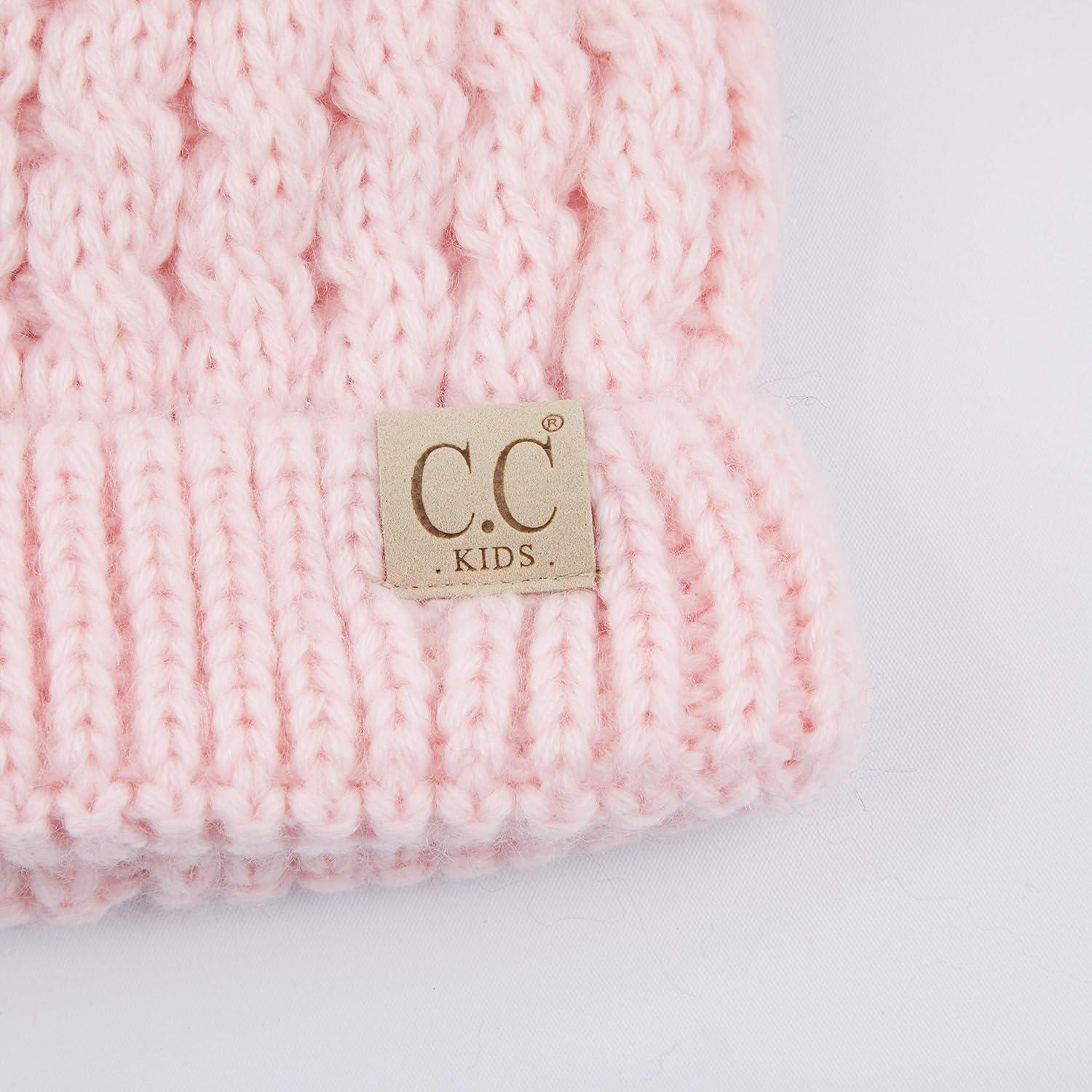 imageCC Exclusives Children Kid Double Pompom Knitted Beanie for Kids Ages 25 KID23KID24KIDS2055Pale Pink Amz