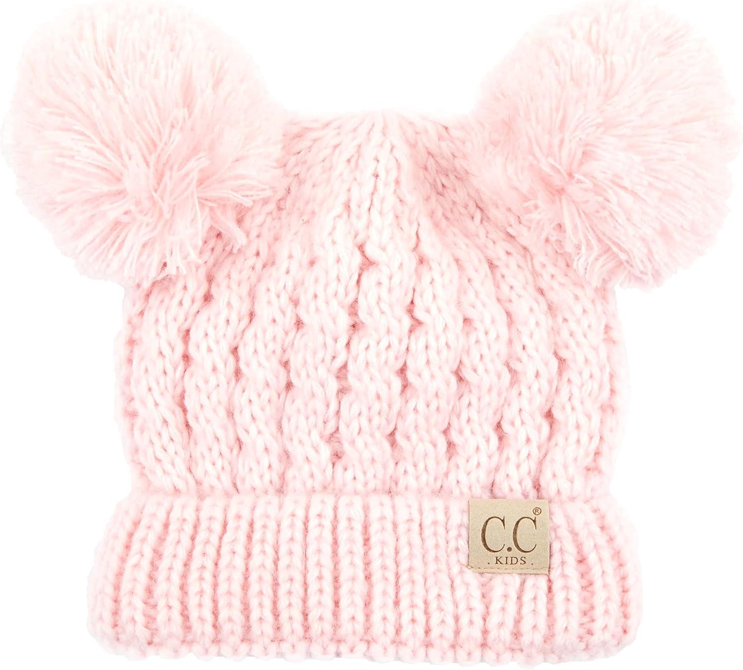 imageCC Exclusives Children Kid Double Pompom Knitted Beanie for Kids Ages 25 KID23KID24KIDS2055Pale Pink Amz