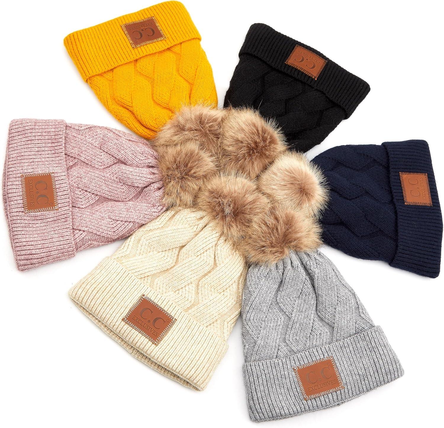 imageCC Exclusives Geometric Cable Beanie Hat with Faux Fur Pom HAT2298HAT7011HAT2213YJ920Navy