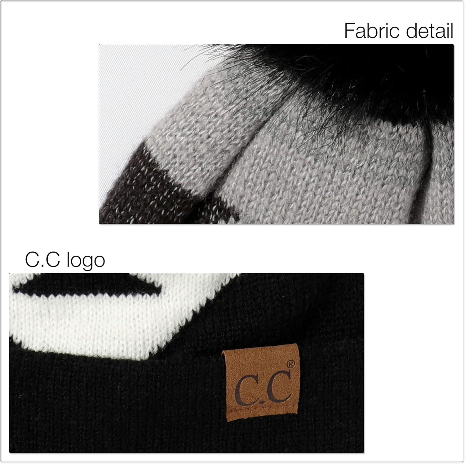 imageCC Exclusives Plush Yarn Pom Beanie hat with Daisy Pattern HAT2093HAT3001HAT4005HAT4009HAT4023Aztec Patternblack