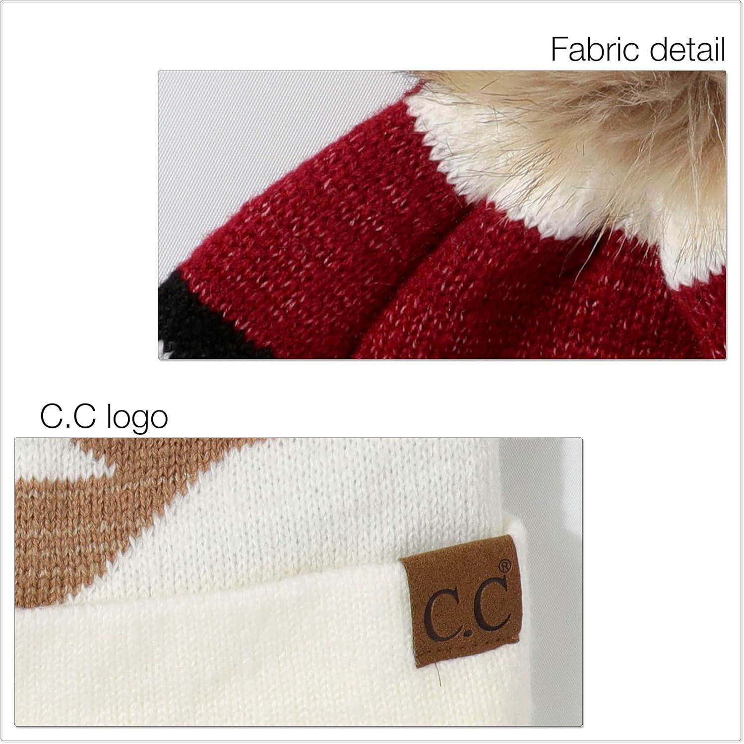 imageCC Exclusives Plush Yarn Pom Beanie hat with Daisy Pattern HAT2093HAT3001HAT4005HAT4009HAT4023Aztec Patternivory
