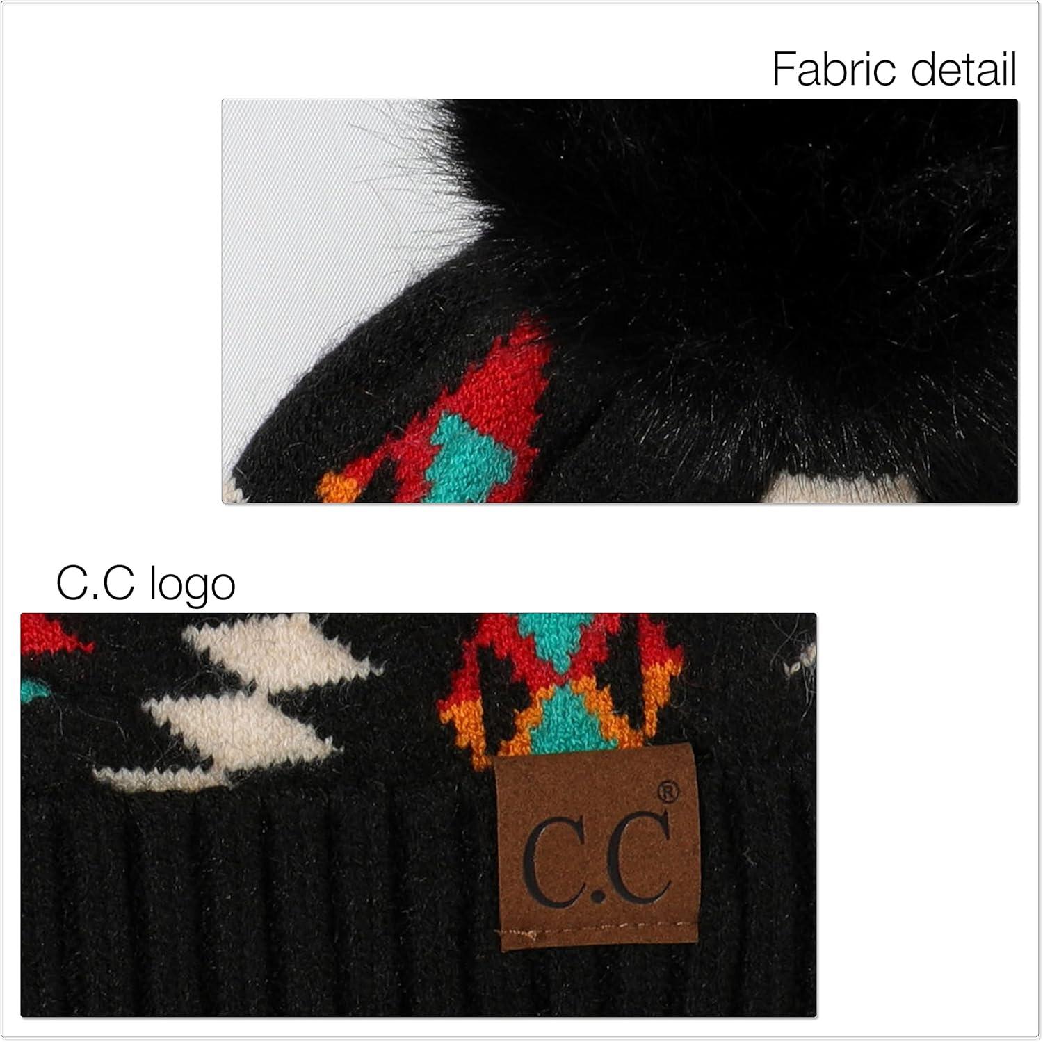 imageCC Exclusives Plush Yarn Pom Beanie hat with Daisy Pattern HAT2093HAT3001HAT4005HAT4009HAT4023Aztecblack