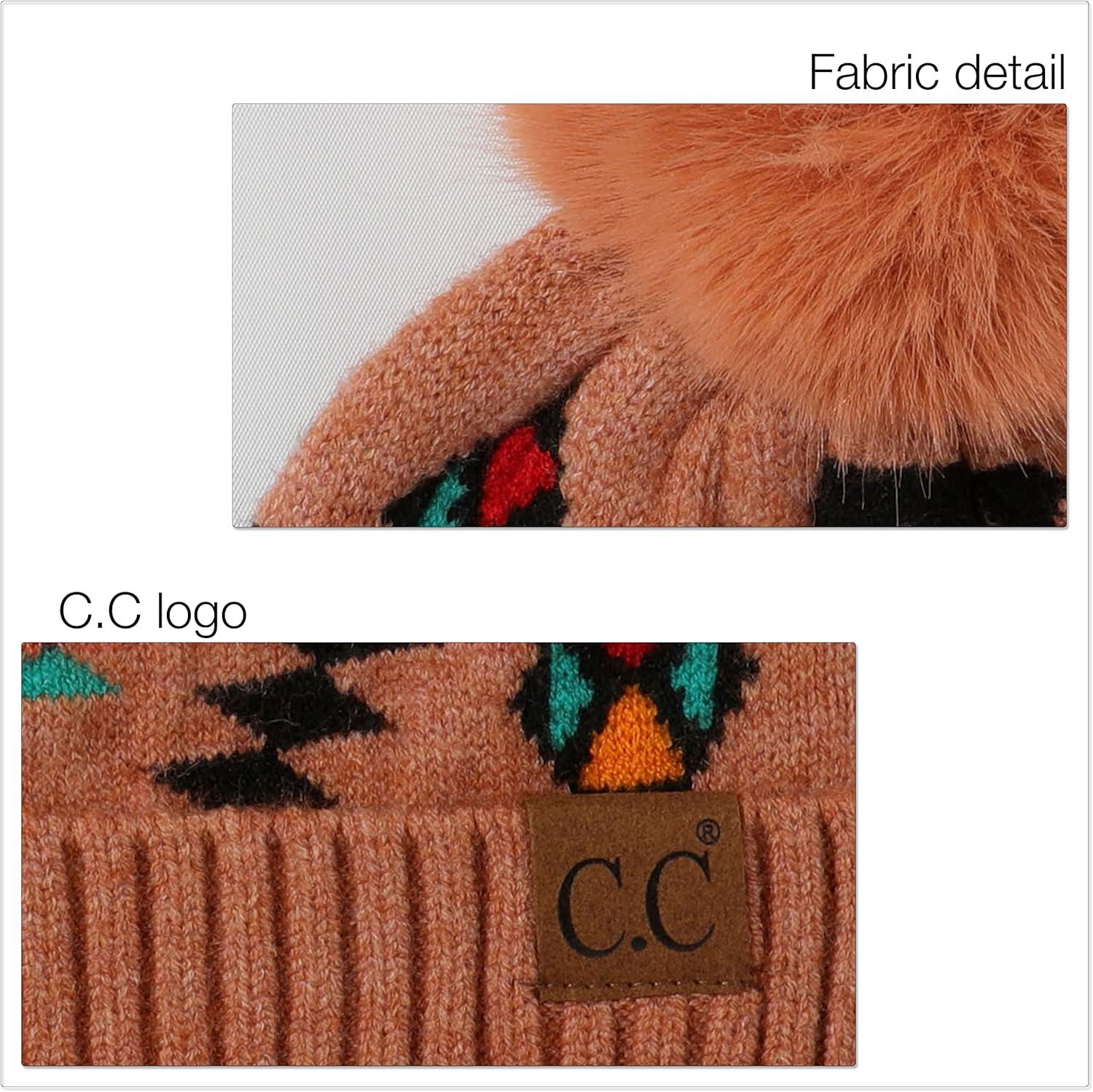 imageCC Exclusives Plush Yarn Pom Beanie hat with Daisy Pattern HAT2093HAT3001HAT4005HAT4009HAT4023Aztecdesert Sand
