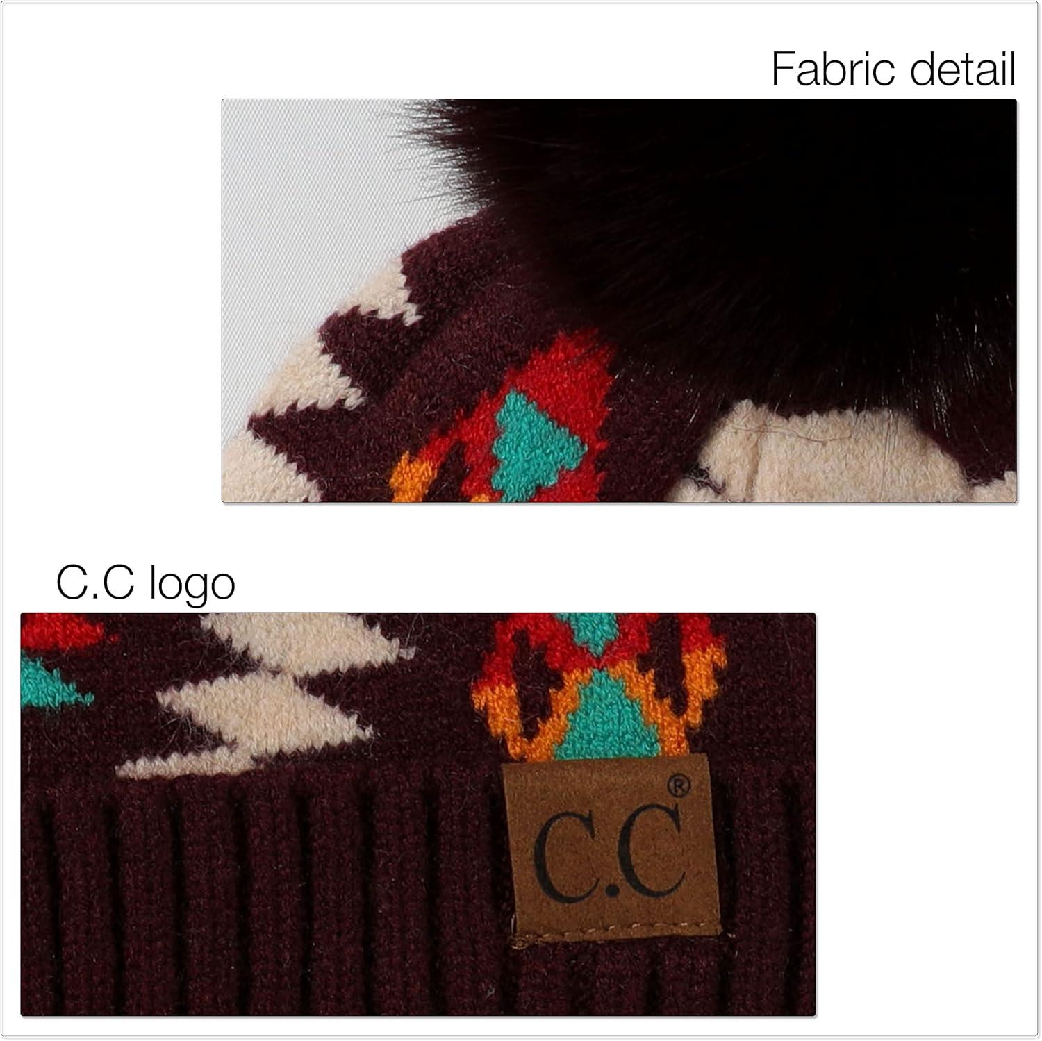 imageCC Exclusives Plush Yarn Pom Beanie hat with Daisy Pattern HAT2093HAT3001HAT4005HAT4009HAT4023Aztecdkberry