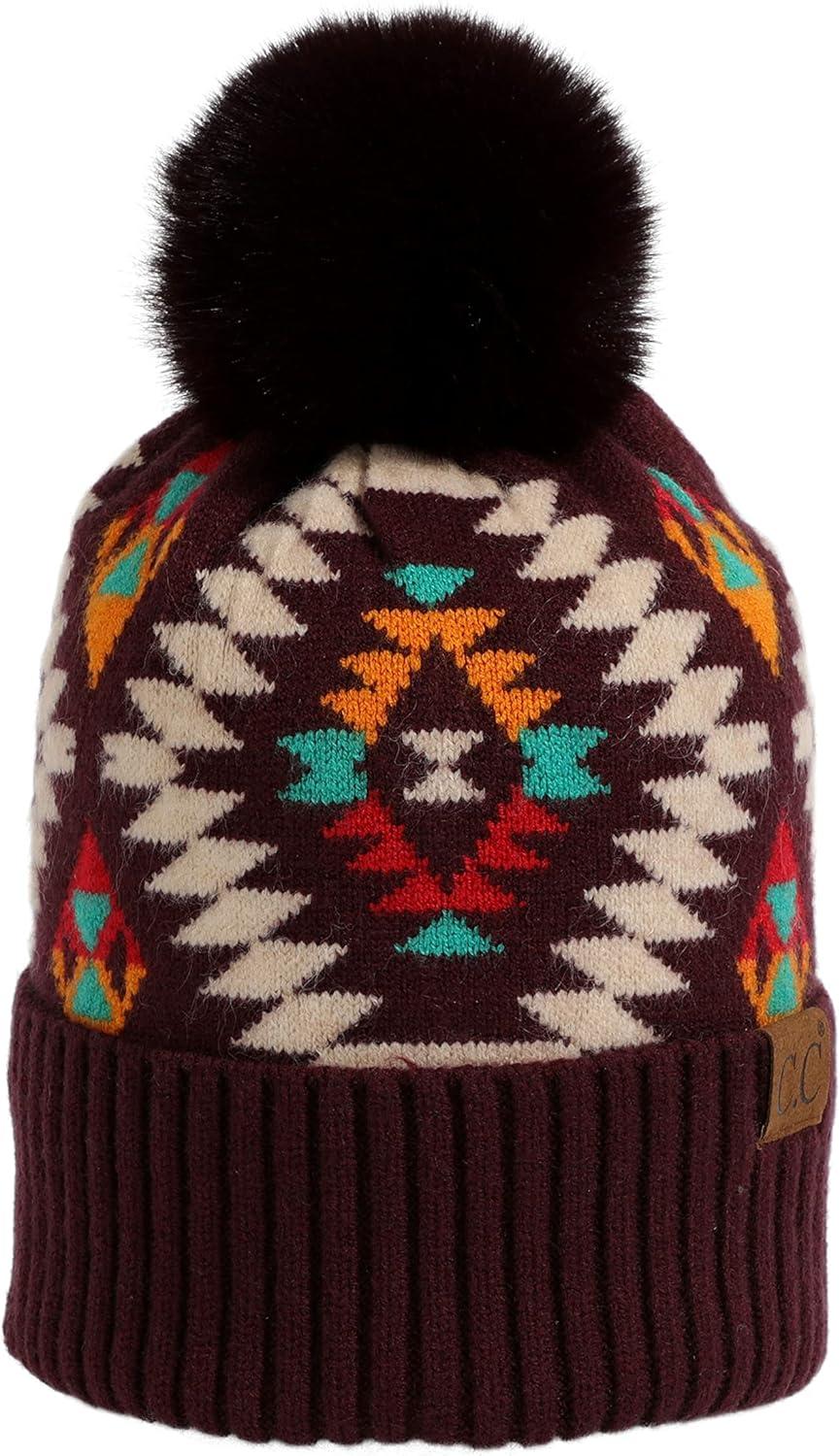 imageCC Exclusives Plush Yarn Pom Beanie hat with Daisy Pattern HAT2093HAT3001HAT4005HAT4009HAT4023Aztecdkberry
