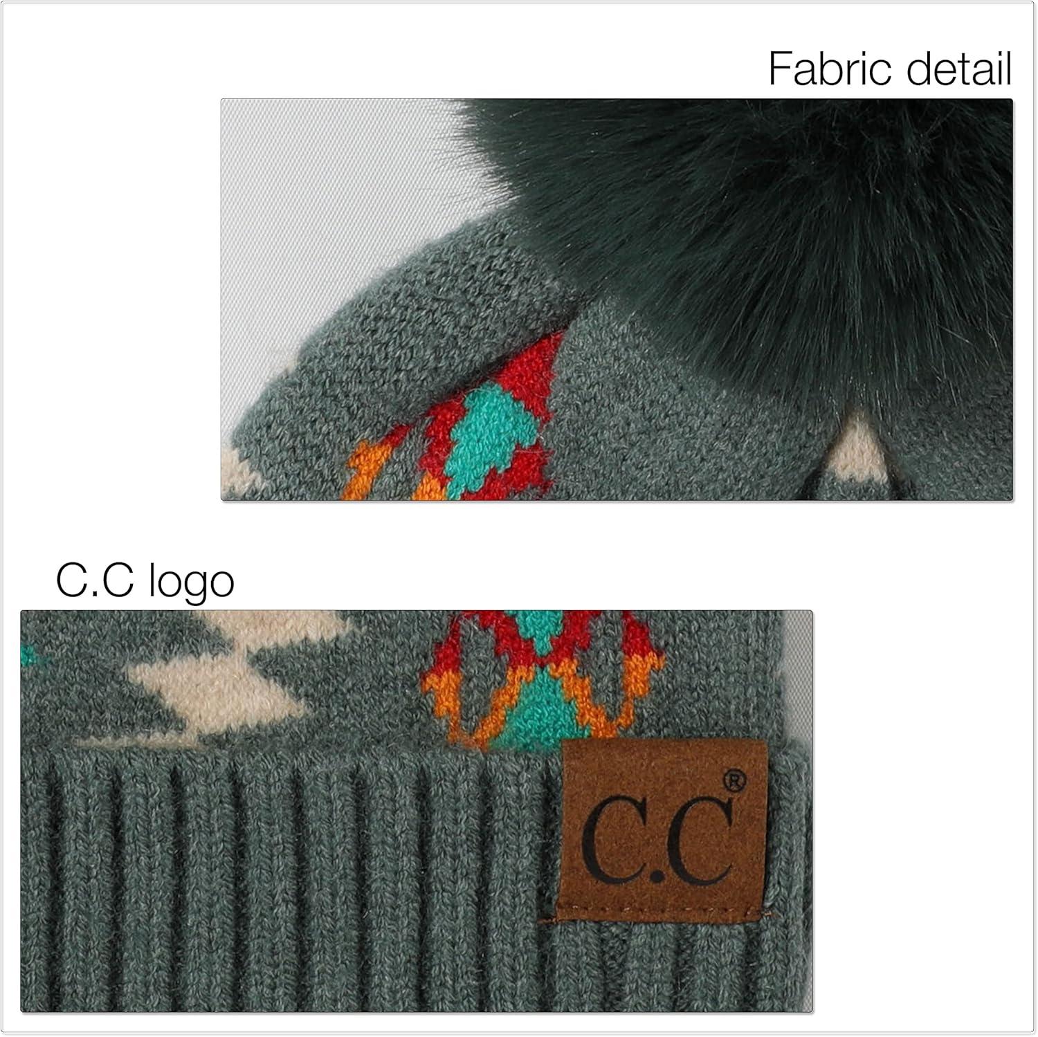 imageCC Exclusives Plush Yarn Pom Beanie hat with Daisy Pattern HAT2093HAT3001HAT4005HAT4009HAT4023Aztecforest Green