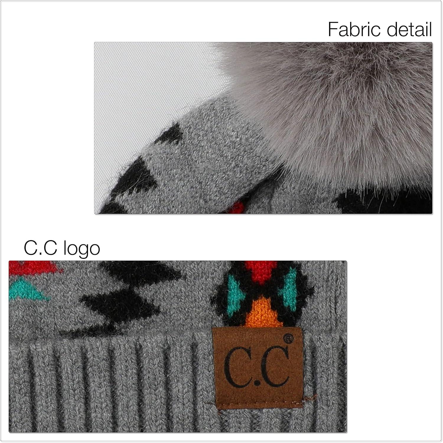imageCC Exclusives Plush Yarn Pom Beanie hat with Daisy Pattern HAT2093HAT3001HAT4005HAT4009HAT4023Aztecltgrey