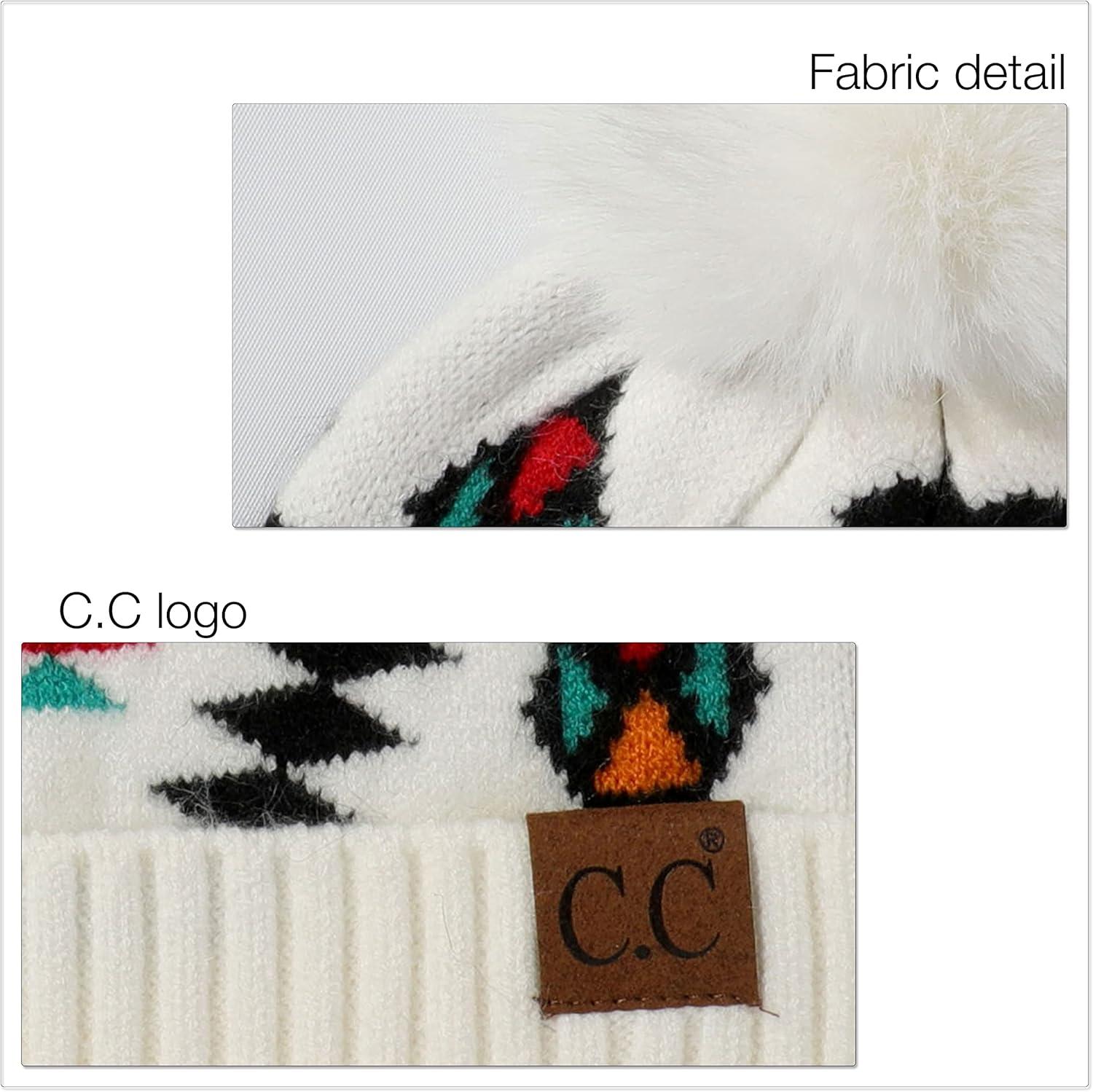 imageCC Exclusives Plush Yarn Pom Beanie hat with Daisy Pattern HAT2093HAT3001HAT4005HAT4009HAT4023Aztecwhite