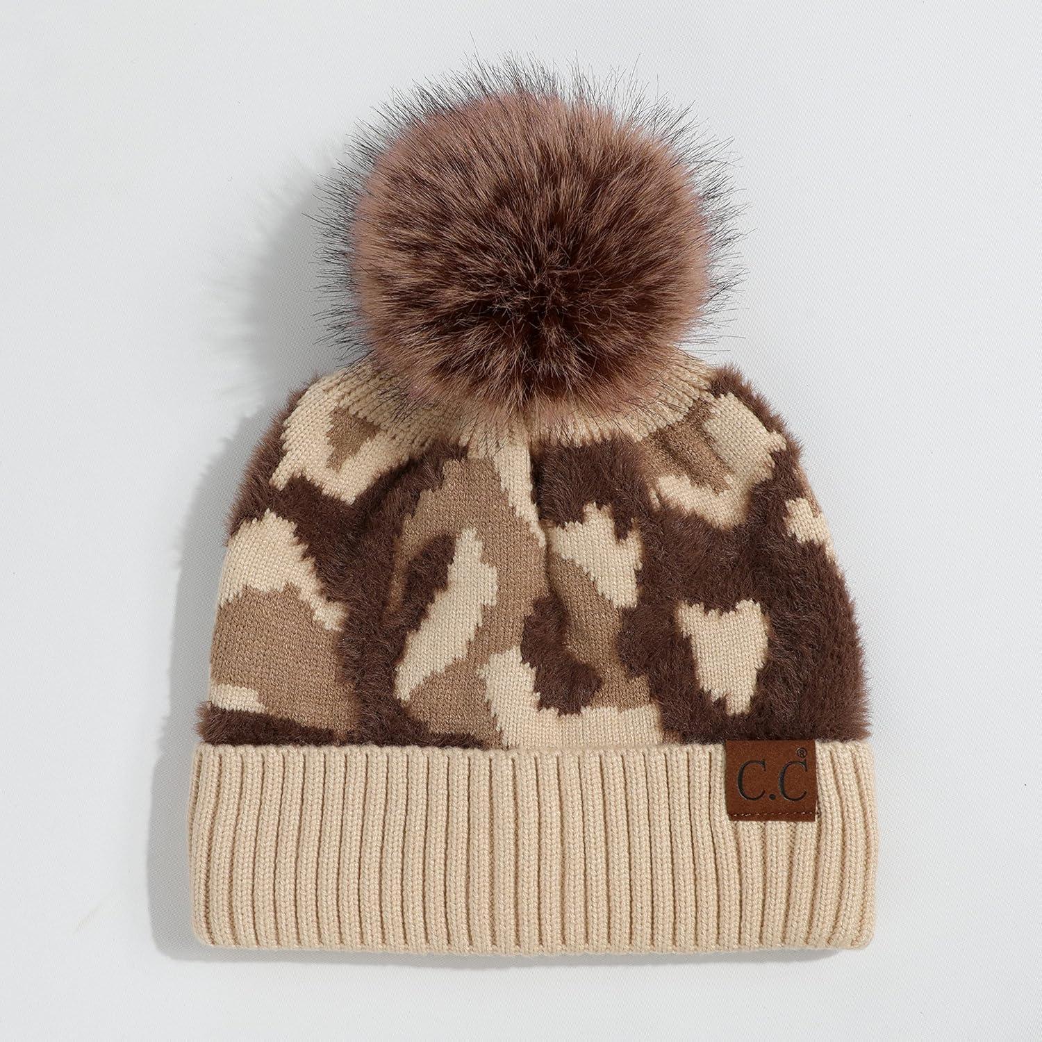 imageCC Exclusives Plush Yarn Pom Beanie hat with Daisy Pattern HAT2093HAT3001HAT4005HAT4009HAT4023Camobeige