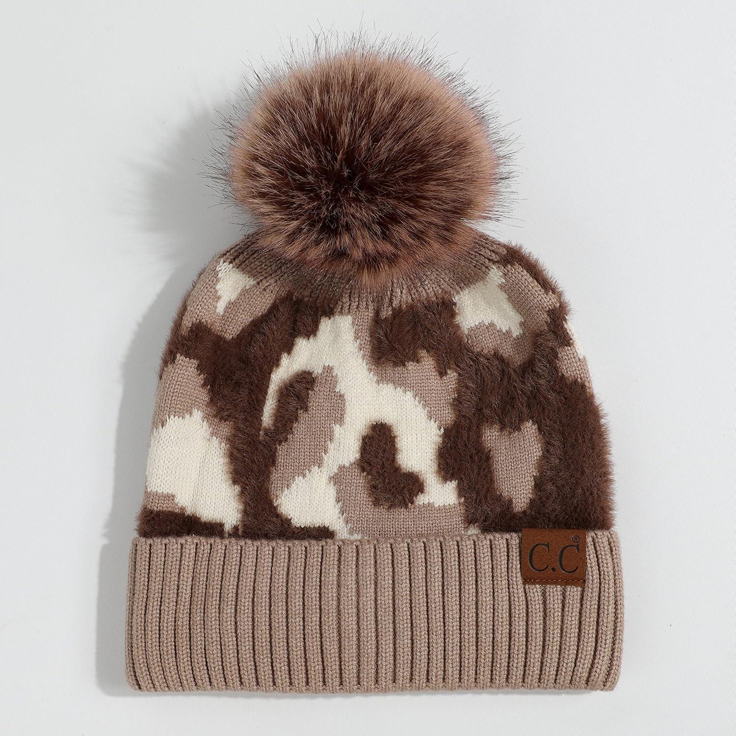 imageCC Exclusives Plush Yarn Pom Beanie hat with Daisy Pattern HAT2093HAT3001HAT4005HAT4009HAT4023Camotaupe