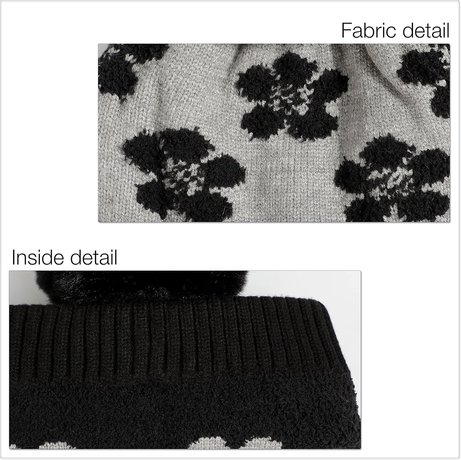 imageCC Exclusives Plush Yarn Pom Beanie hat with Daisy Pattern HAT2093HAT3001HAT4005HAT4009HAT4023Daisyblack