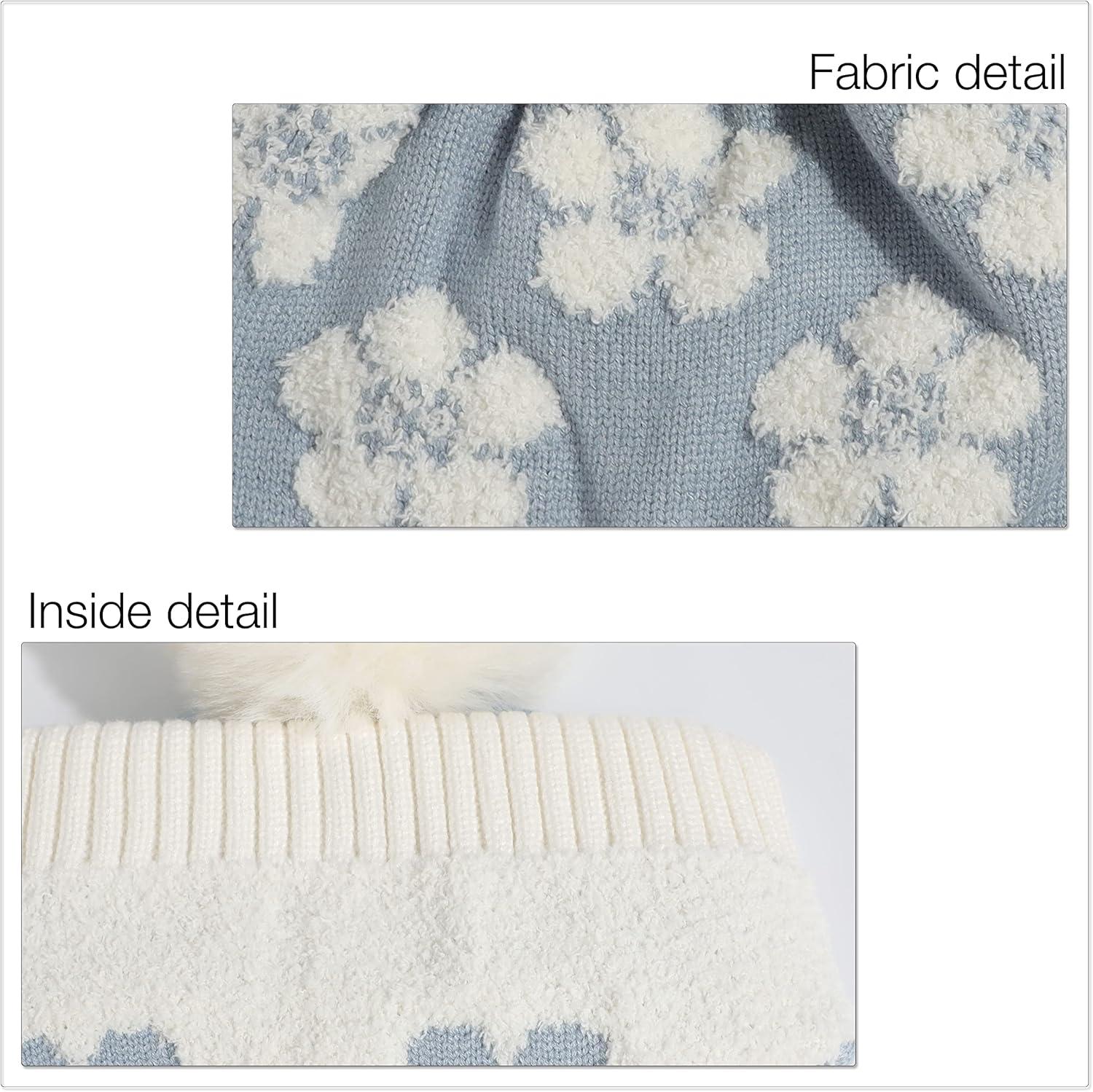 imageCC Exclusives Plush Yarn Pom Beanie hat with Daisy Pattern HAT2093HAT3001HAT4005HAT4009HAT4023Daisyblue