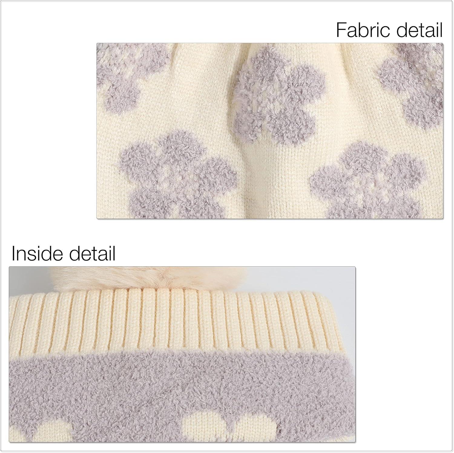 imageCC Exclusives Plush Yarn Pom Beanie hat with Daisy Pattern HAT2093HAT3001HAT4005HAT4009HAT4023Daisylavender