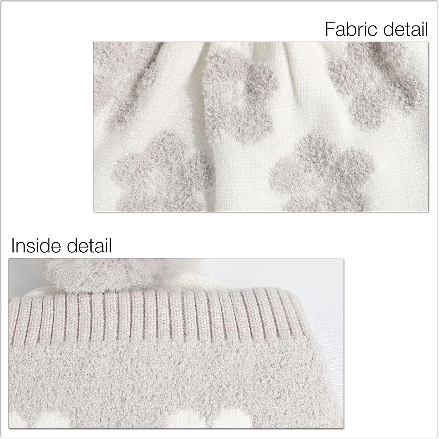 imageCC Exclusives Plush Yarn Pom Beanie hat with Daisy Pattern HAT2093HAT3001HAT4005HAT4009HAT4023Daisyltmelgrey
