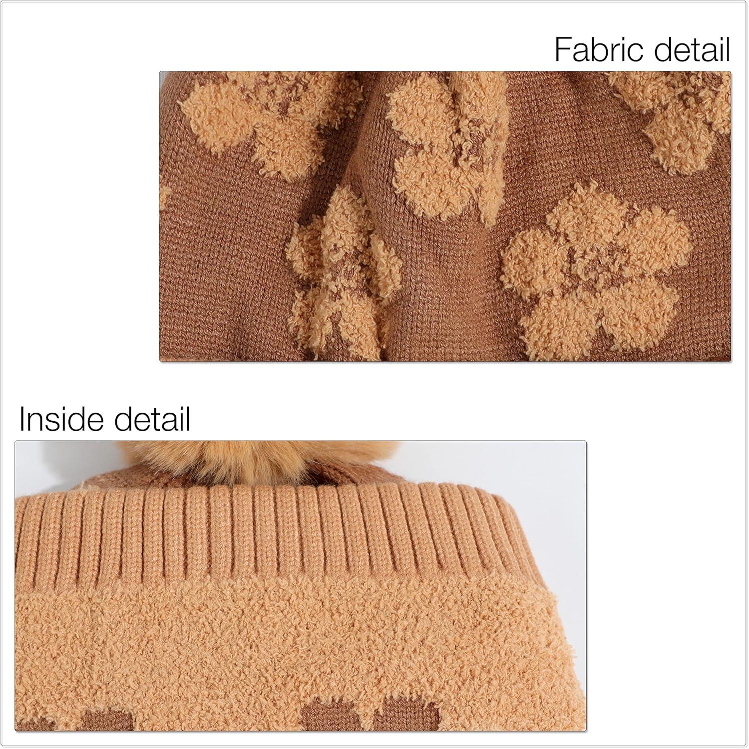 imageCC Exclusives Plush Yarn Pom Beanie hat with Daisy Pattern HAT2093HAT3001HAT4005HAT4009HAT4023Daisysand