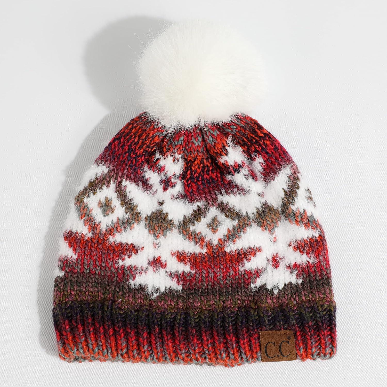 imageCC Exclusives Plush Yarn Pom Beanie hat with Daisy Pattern HAT2093HAT3001HAT4005HAT4009HAT4023Multi Yarn Aztecrust Mix