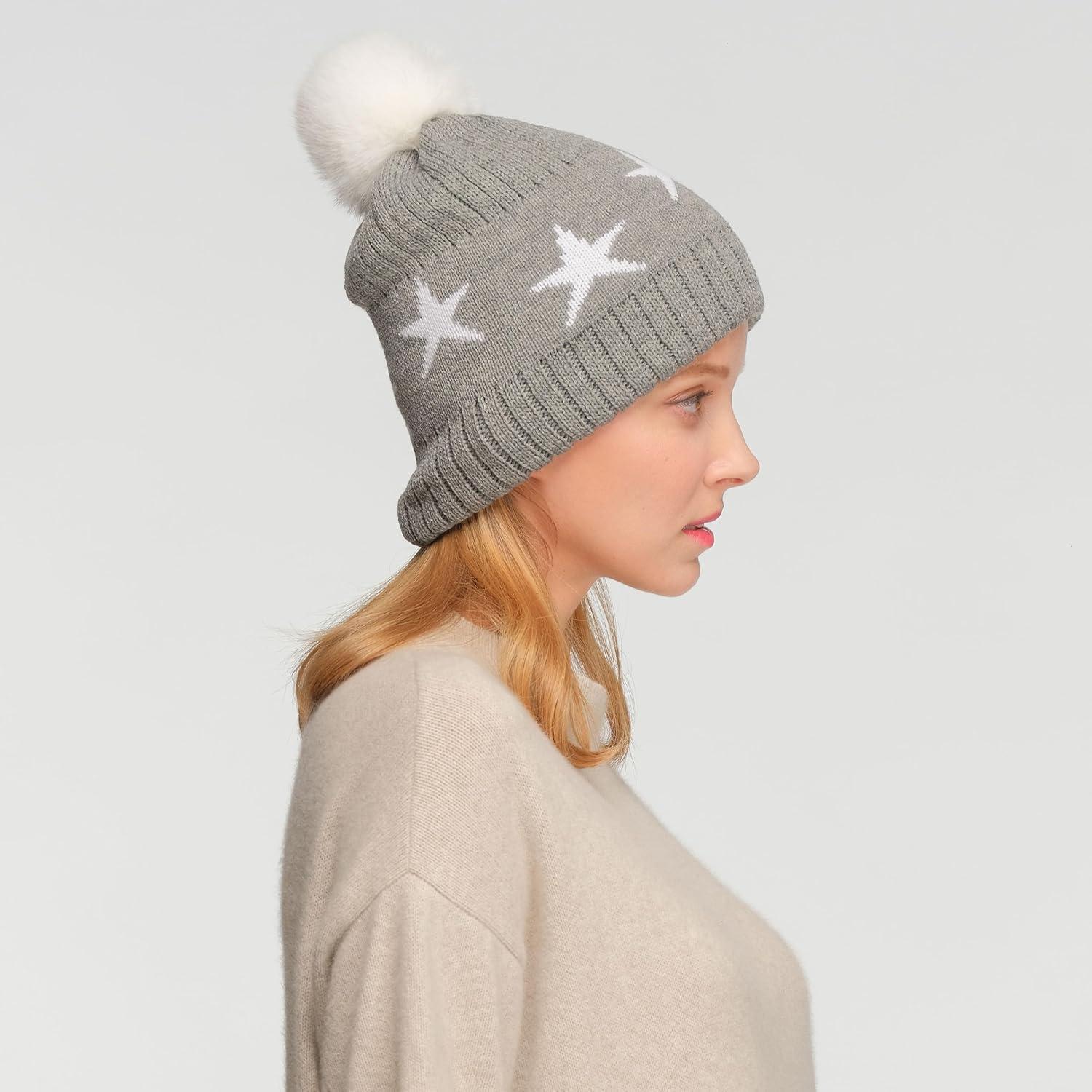 imageCC Exclusives Plush Yarn Pom Beanie hat with Daisy Pattern HAT2093HAT3001HAT4005HAT4009HAT4023Starlt Mel Grey