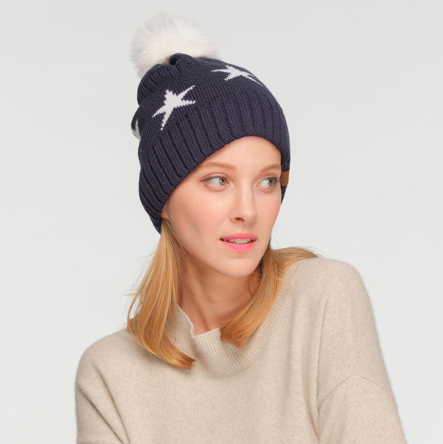 imageCC Exclusives Plush Yarn Pom Beanie hat with Daisy Pattern HAT2093HAT3001HAT4005HAT4009HAT4023Starnavy