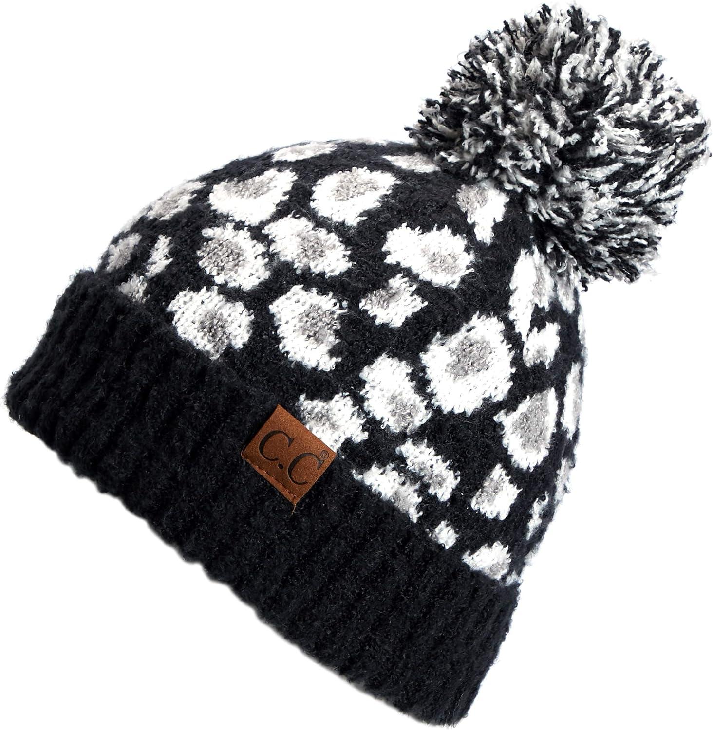imageCC Exclusives Soft Beanie hat with Leopard Pattern and Fur PomHAT7001SF7001A Gift Setblack