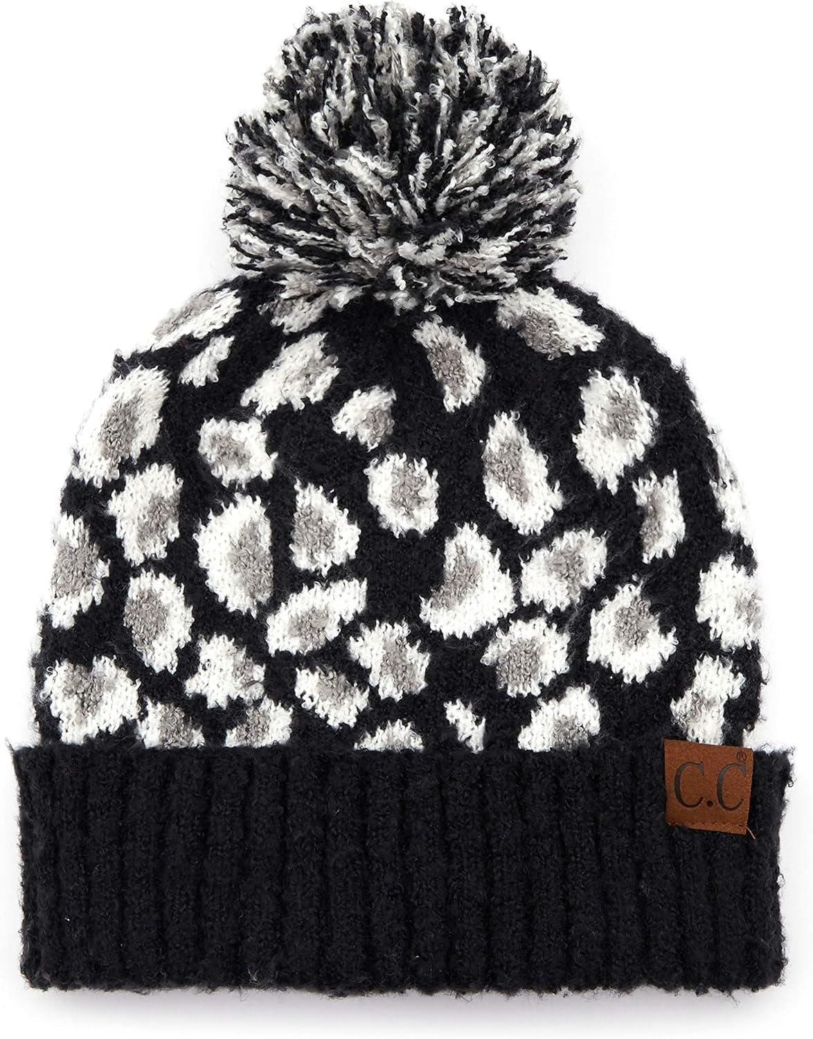 imageCC Exclusives Soft Beanie hat with Leopard Pattern and Fur PomHAT7001SF7001A Gift Setblack