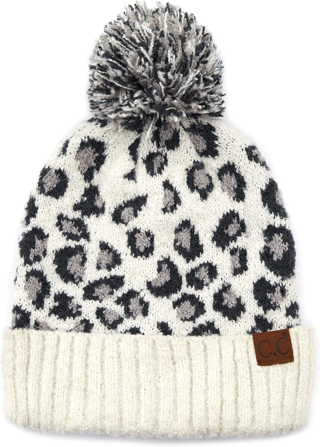 imageCC Exclusives Soft Beanie hat with Leopard Pattern and Fur PomHAT7001SF7001A Gift Setivory