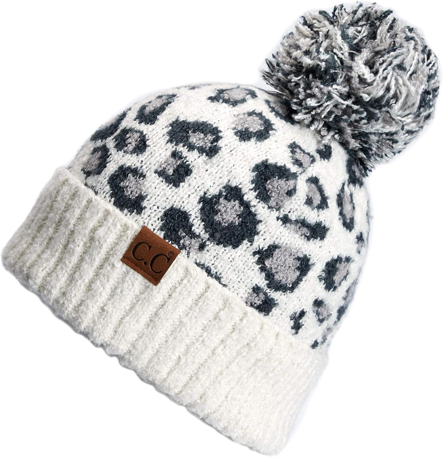 imageCC Exclusives Soft Beanie hat with Leopard Pattern and Fur PomHAT7001SF7001A Gift Setivory